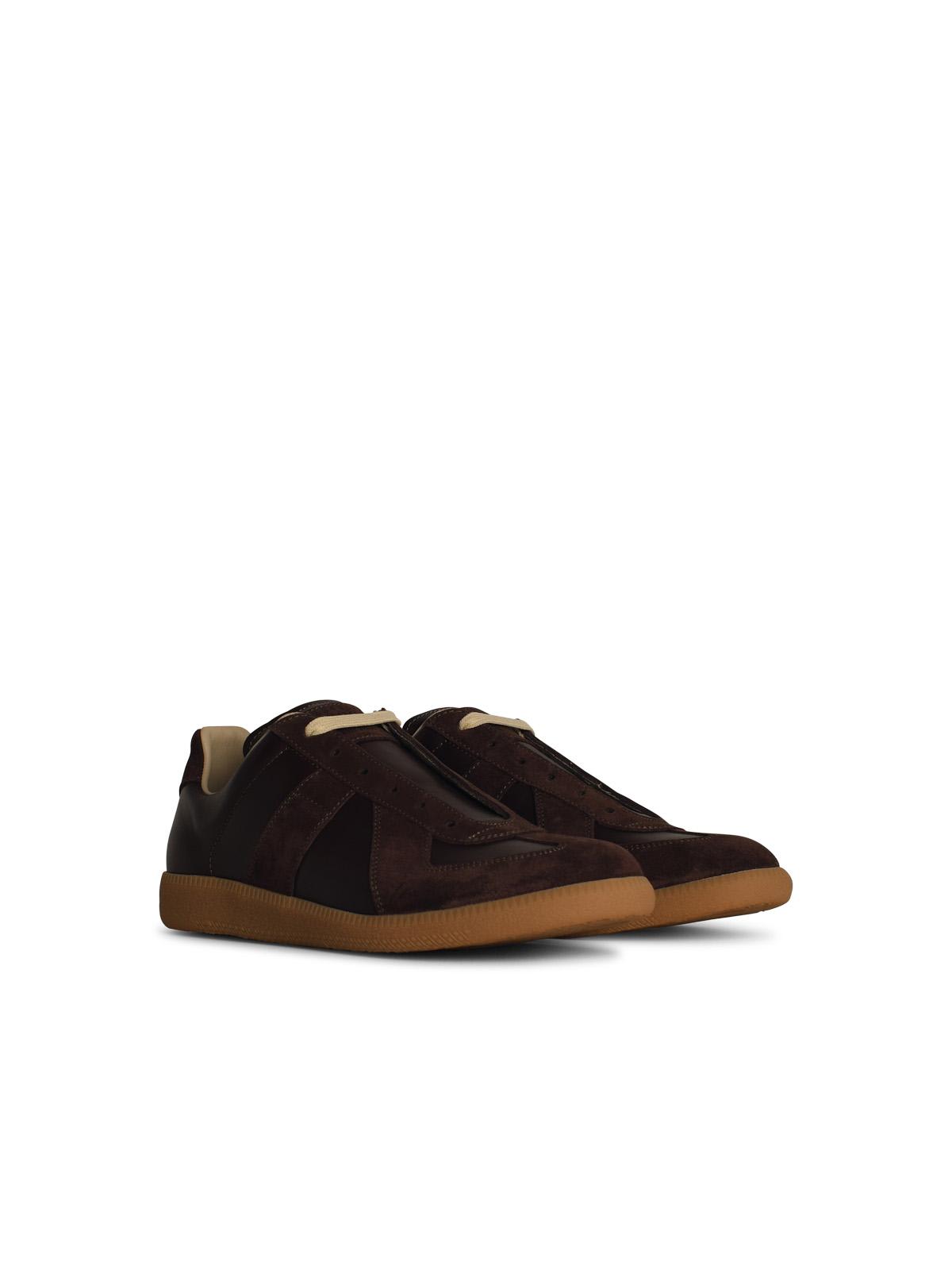 Shop Maison Margiela Replica Brown Leather Sneakers