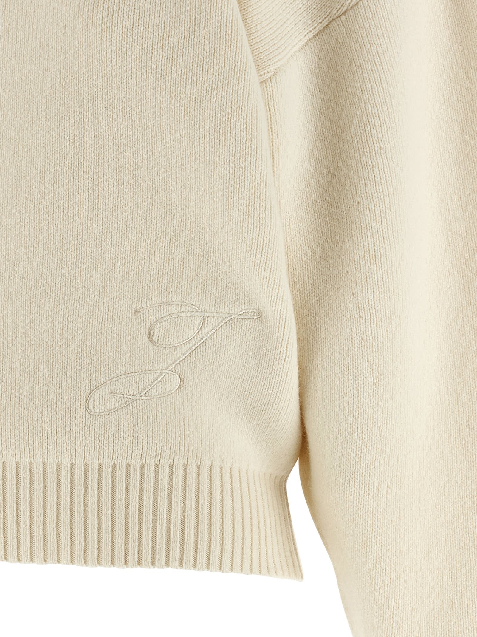 Jacquemus Cozy Turtleneck Sweater Dropped Shoulders In Neutral