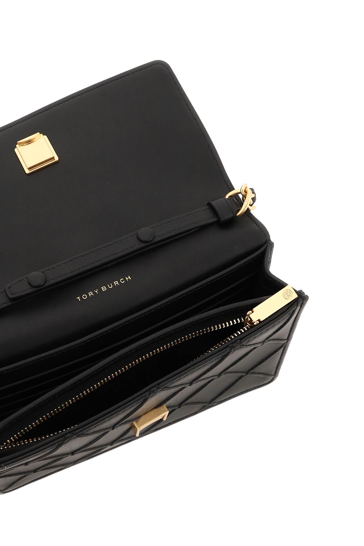 Tory Burch Fleming Leather Wallet On Chain In Black