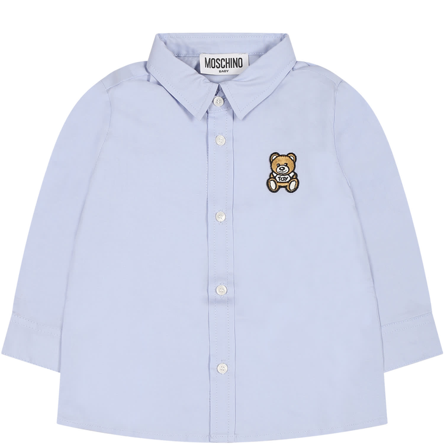 Moschino Light Blue Shirt For Baby Boy With Teddy Bear シャツ