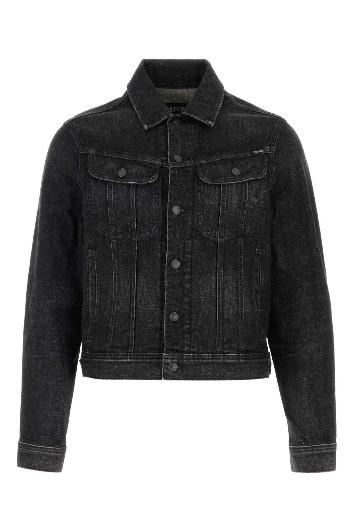 Tom Ford Denim Jacket With Long Sleeves And Adjustable Waist Tabs In Black