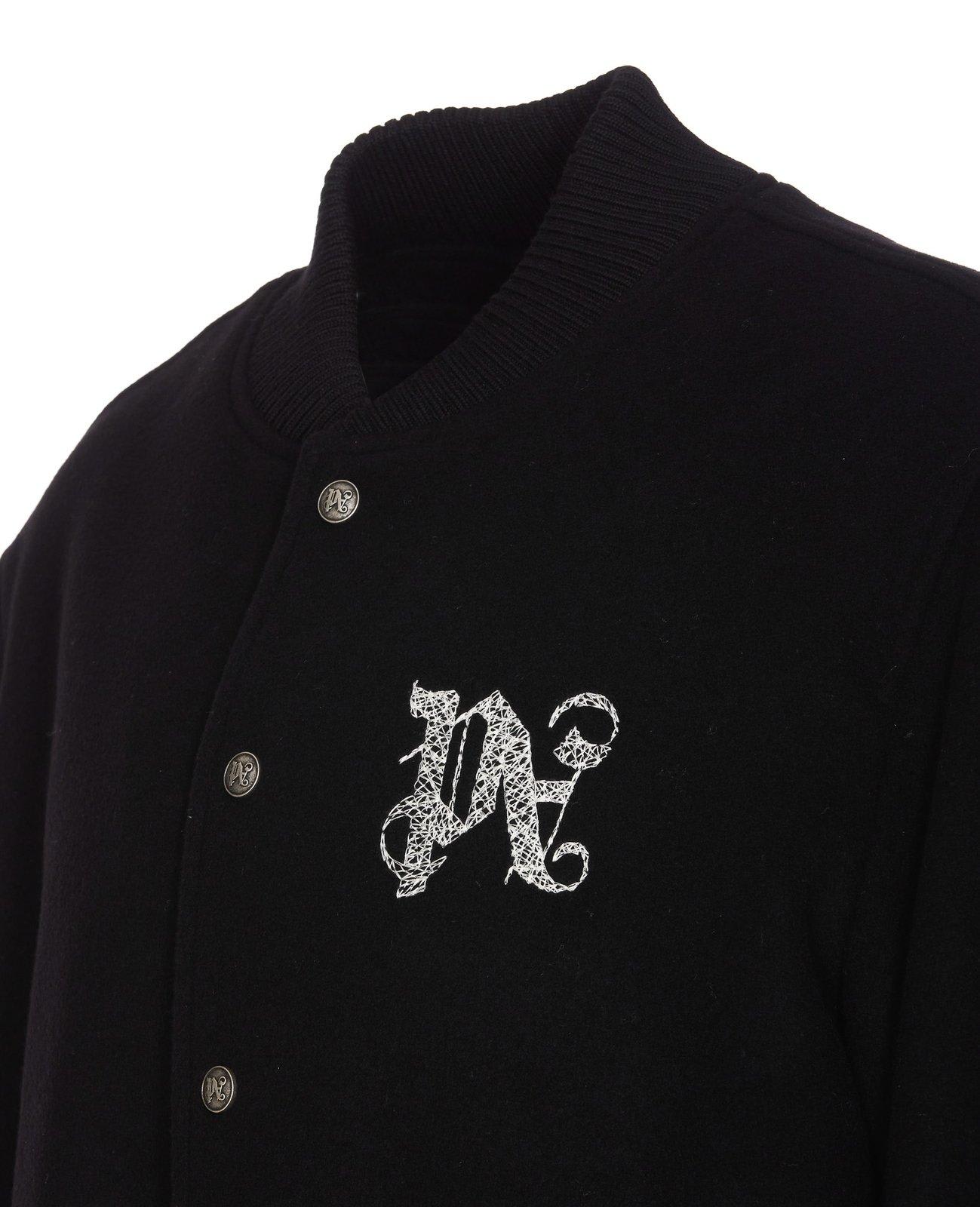Shop Palm Angels Pa Monogram Embroidered Bomber Jacket In Black