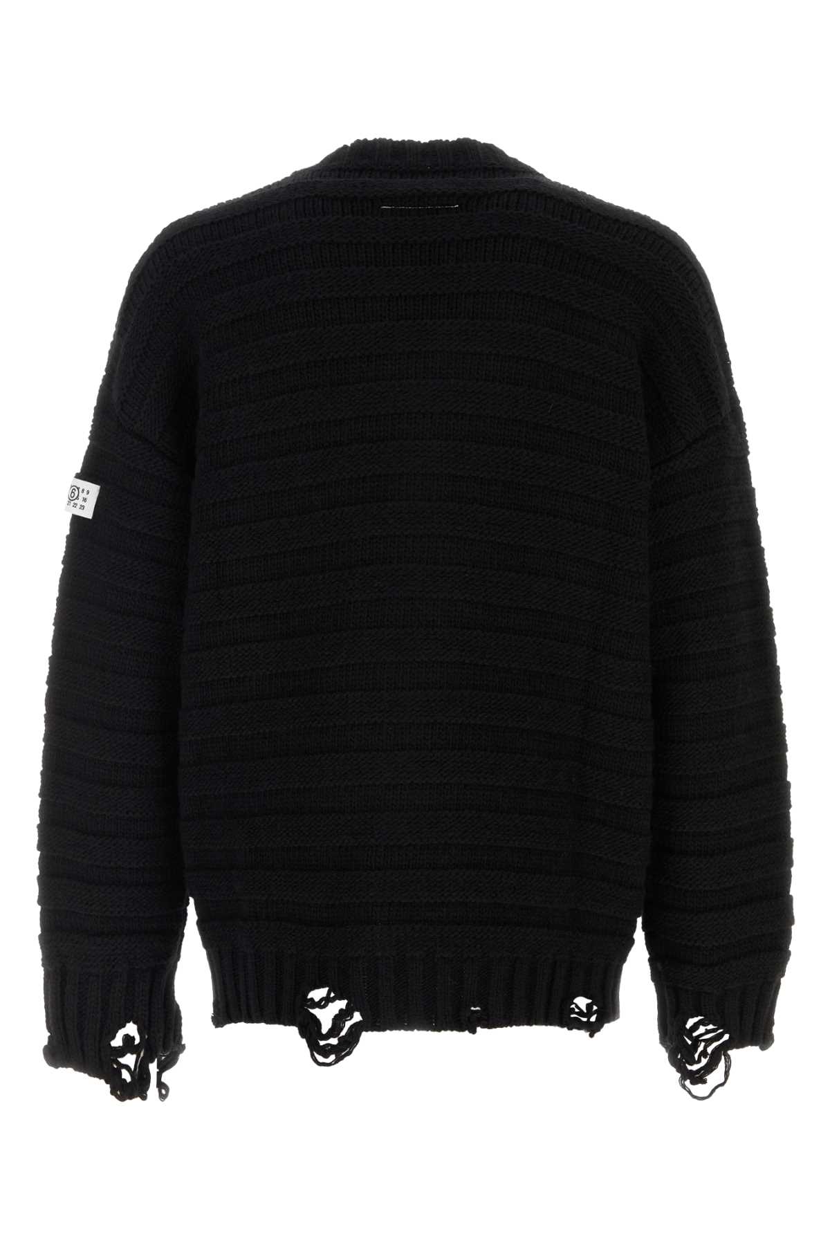 Mm6 Maison Margiela Distressed Wool Blend Cardigan In Black