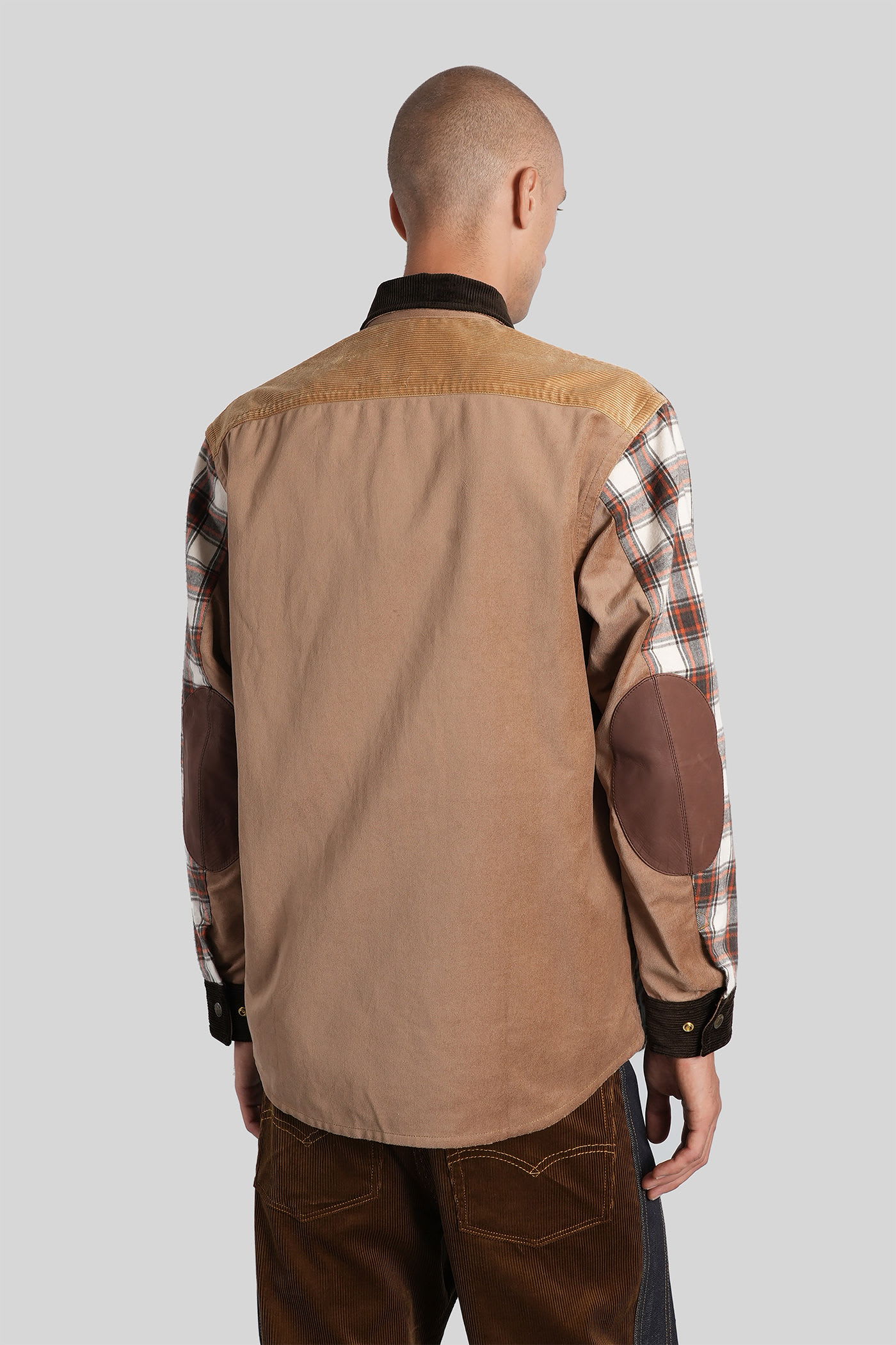 Junya Watanabe Checked Corduroy-paneled Overshirt In Brown