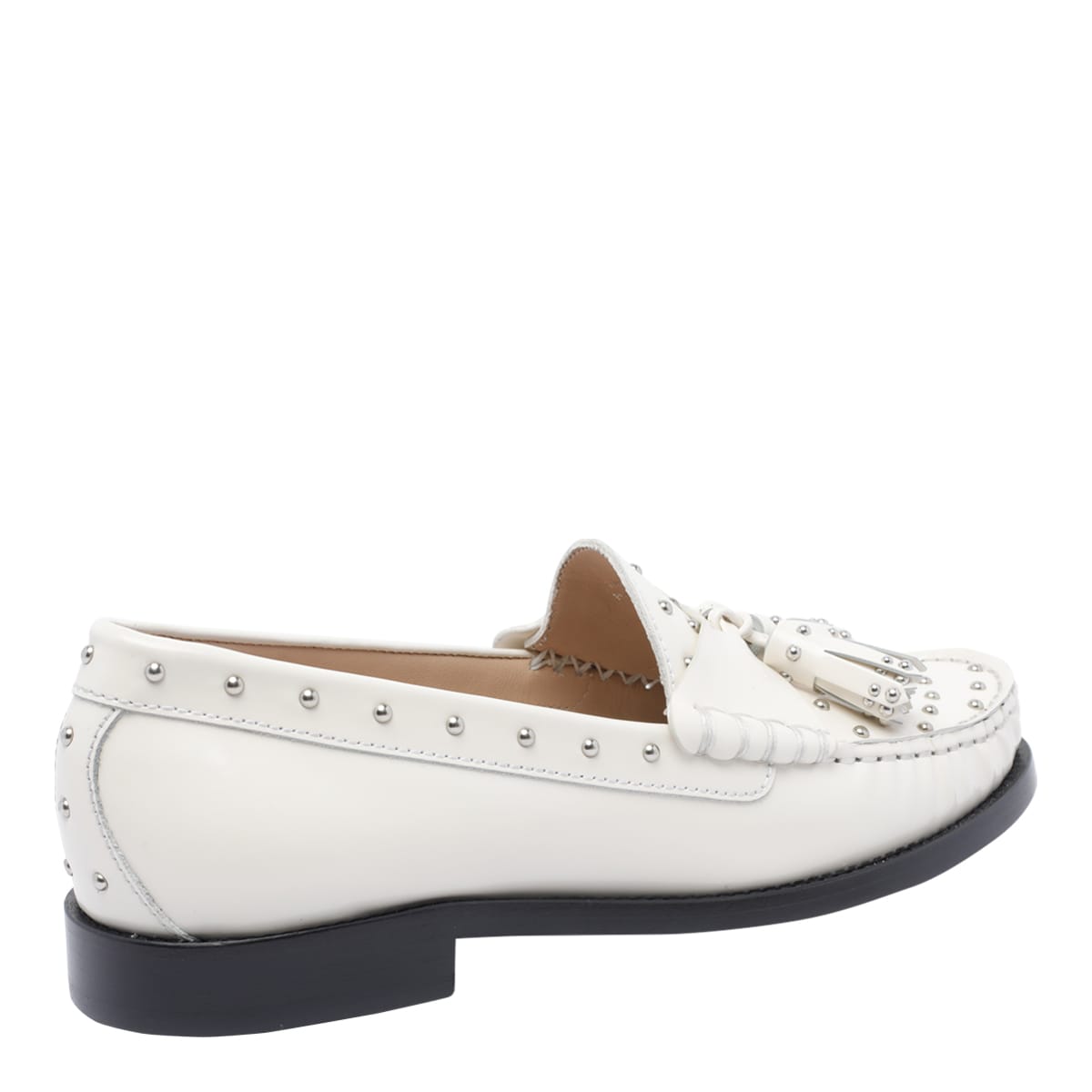 Stuart Weitzman Tassel-embellished Studded Loafers In White