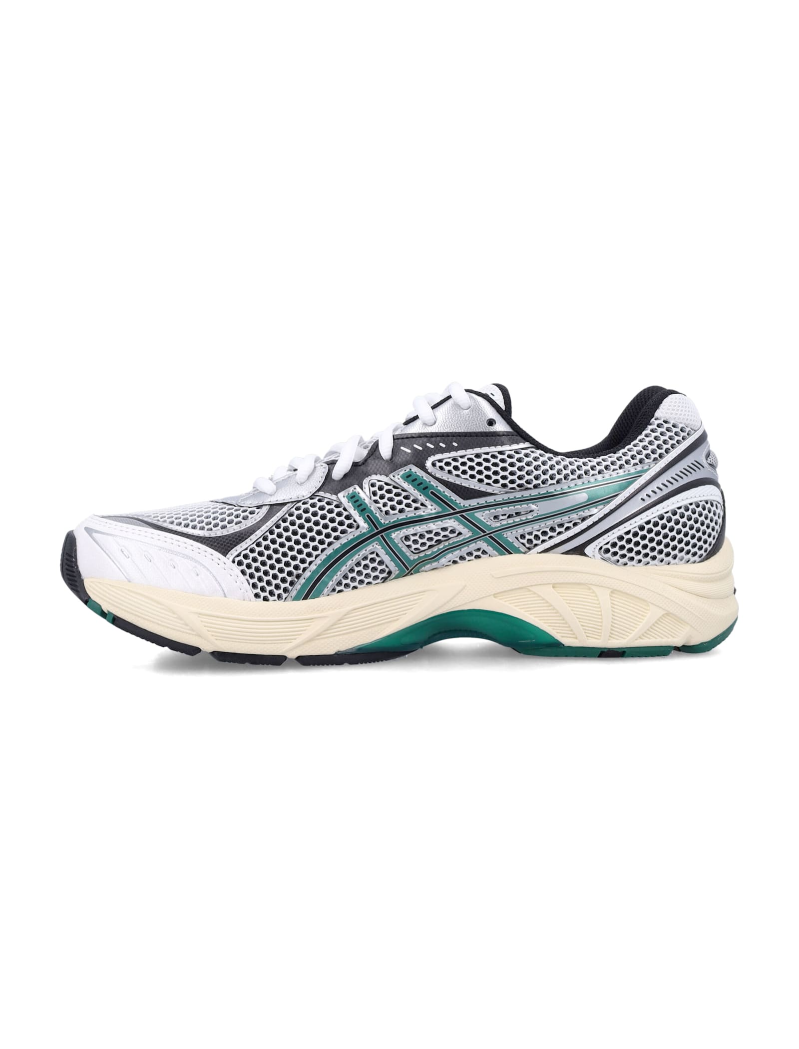 Asics Panelled Mesh Rubber Sole Sneakers In White/jasper Green