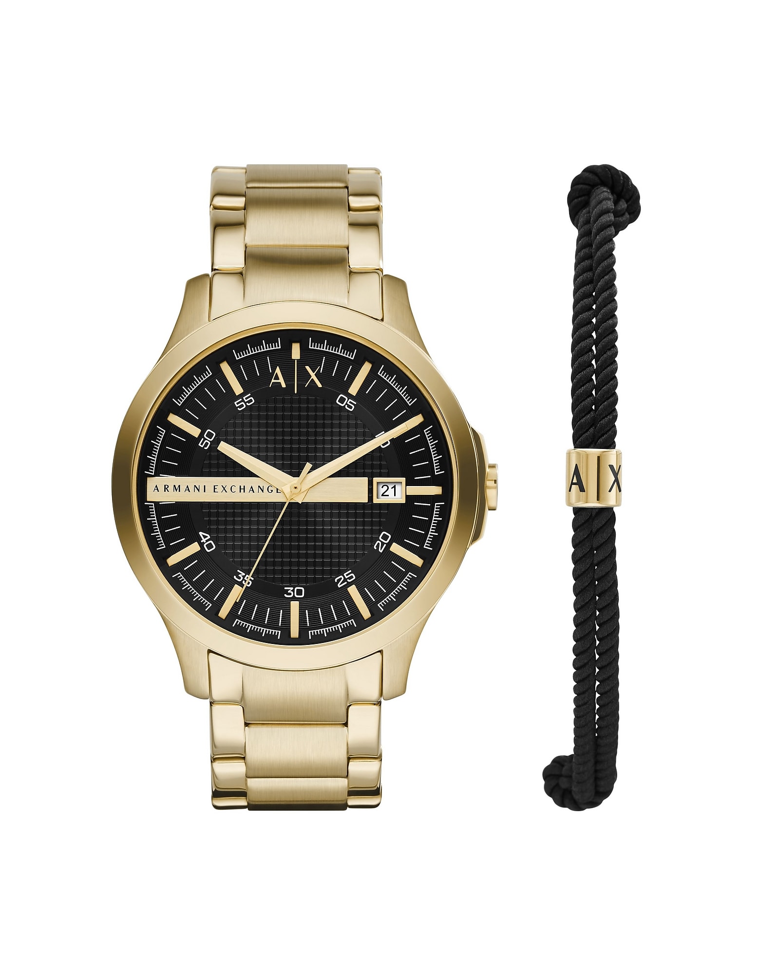 Armani Collezioni Armani Exchange Gold-tone Stainless Steel Mens Watch & Black Bracelet Set