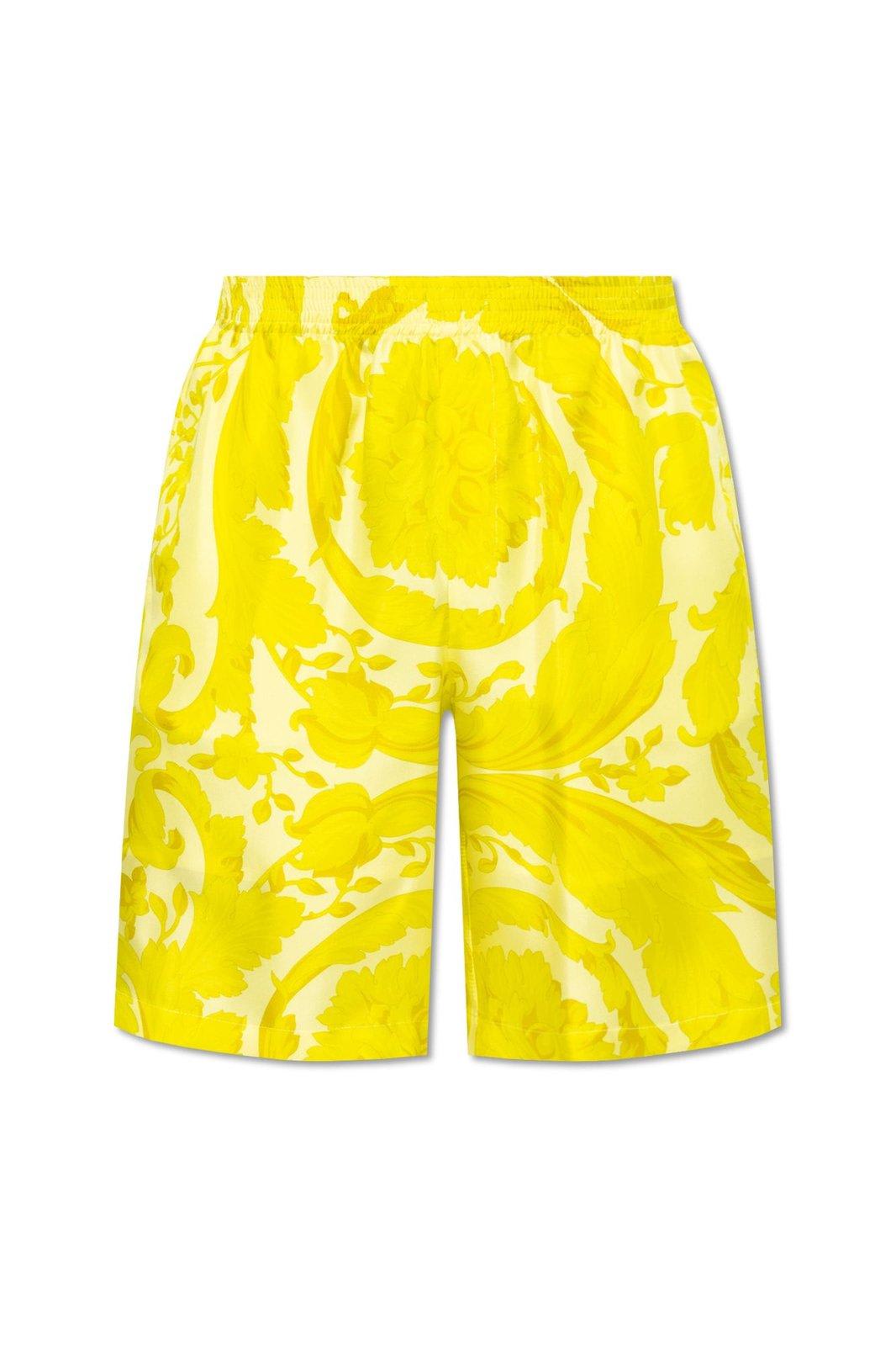Shop Versace Barocco Print Silk Twill Short In Yellow