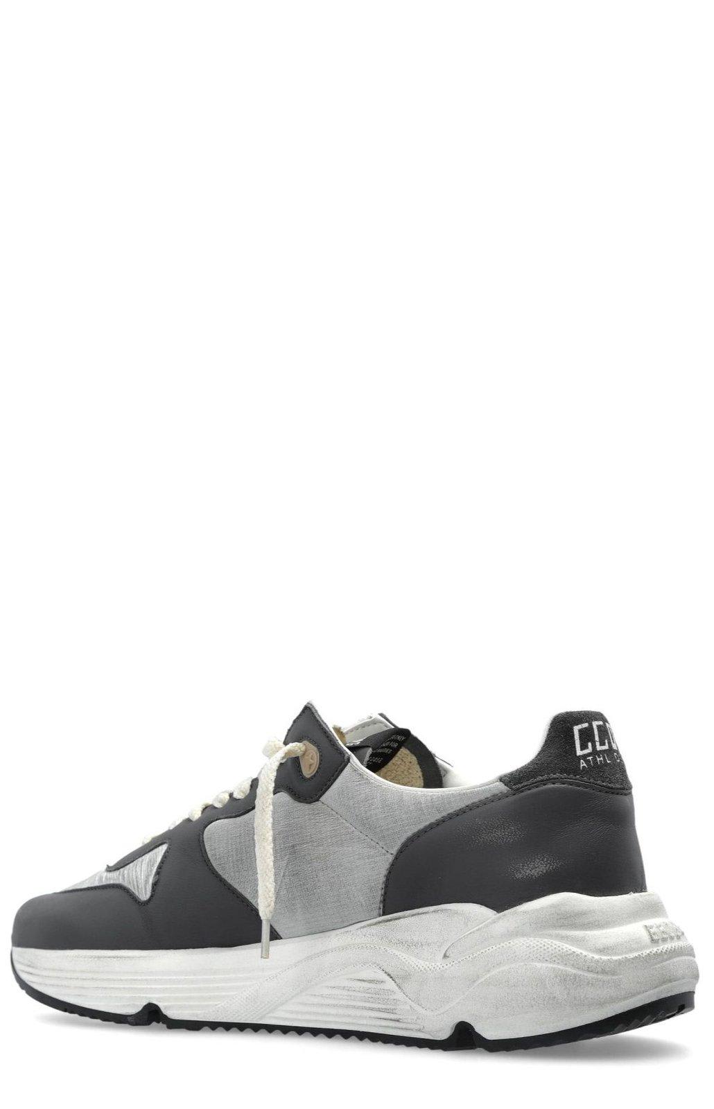 Golden Goose Men Running Sole Leather Sneakers In Silver
