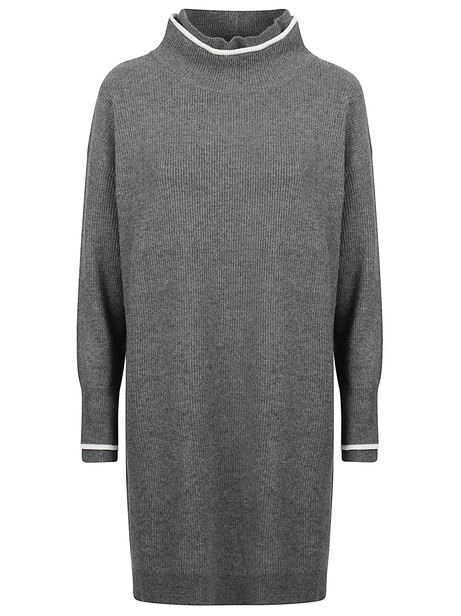 Brunello Cucinelli High-neck Ribbed-knit Mini Dress In Gray