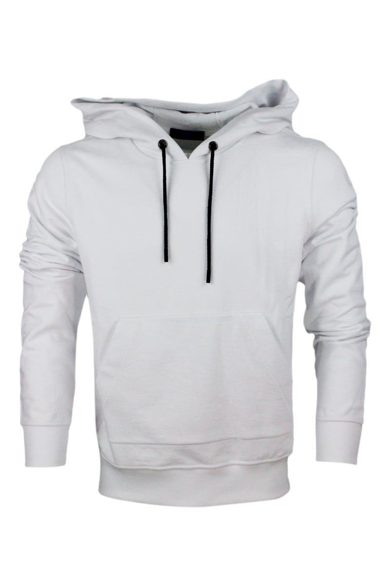 Shop Kiton Crew Neck Sweatshirt With Long Sleeve Hood In White
