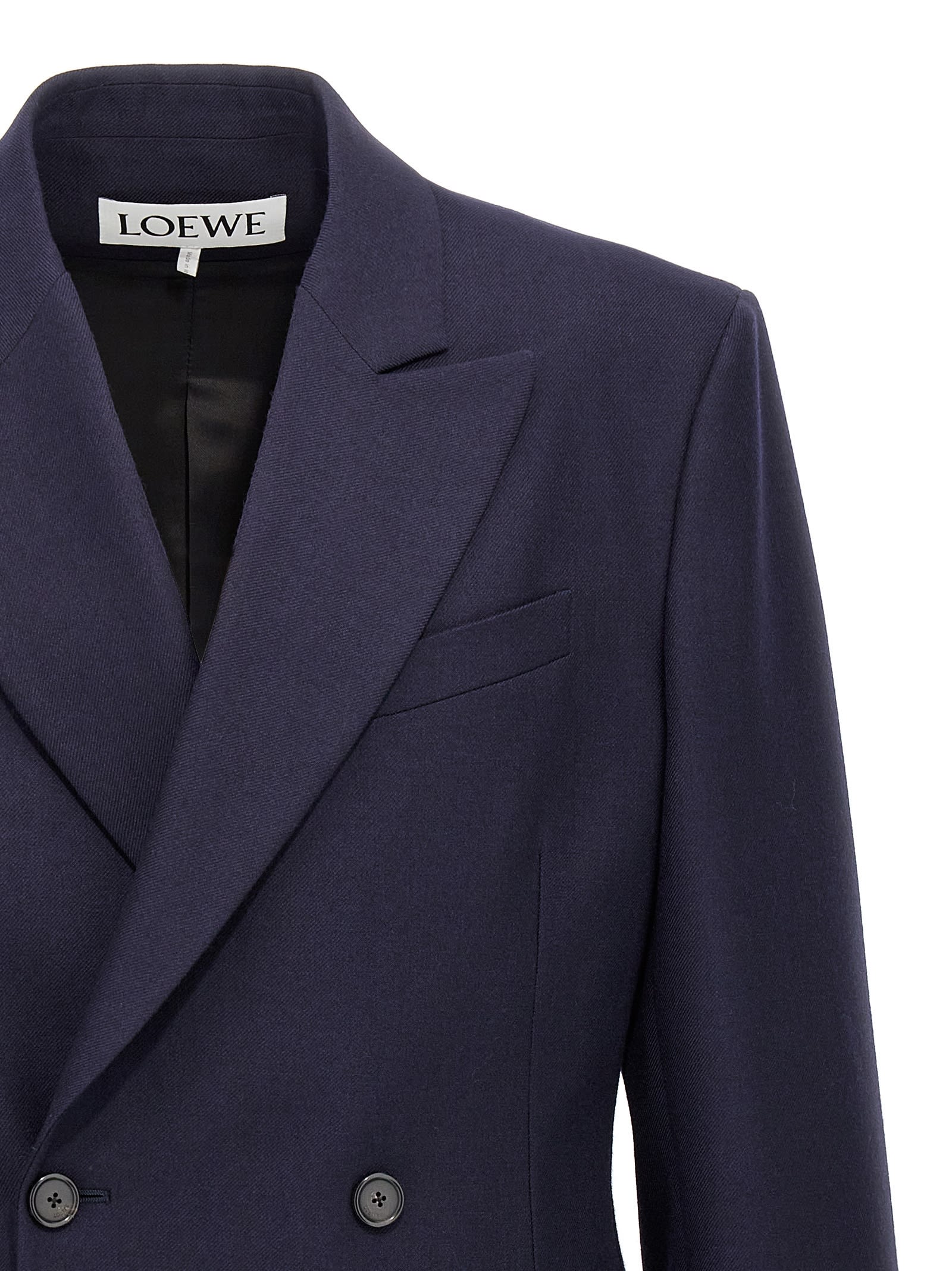 Shop Loewe Double-breasted Flannel Blazer In Blue