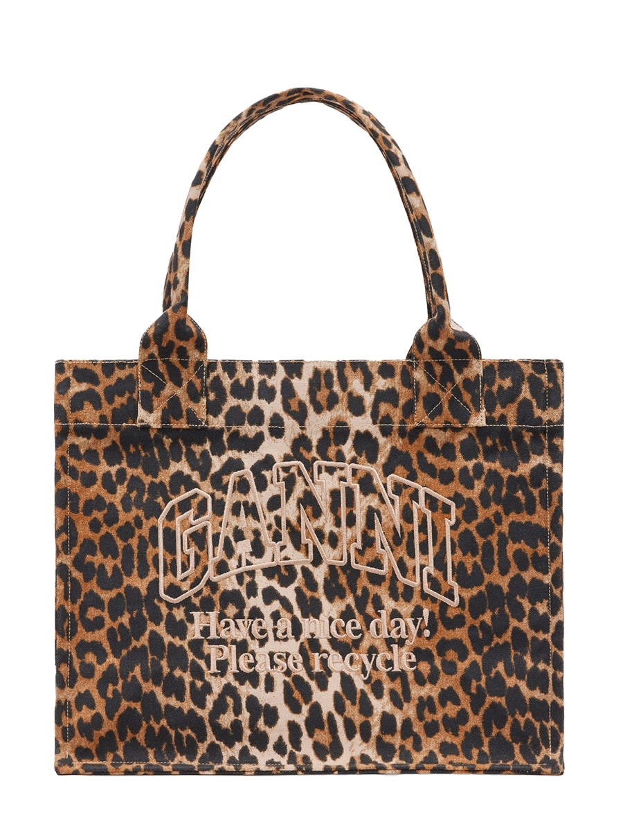 Ganni Large Tote Bag In Animal Print
