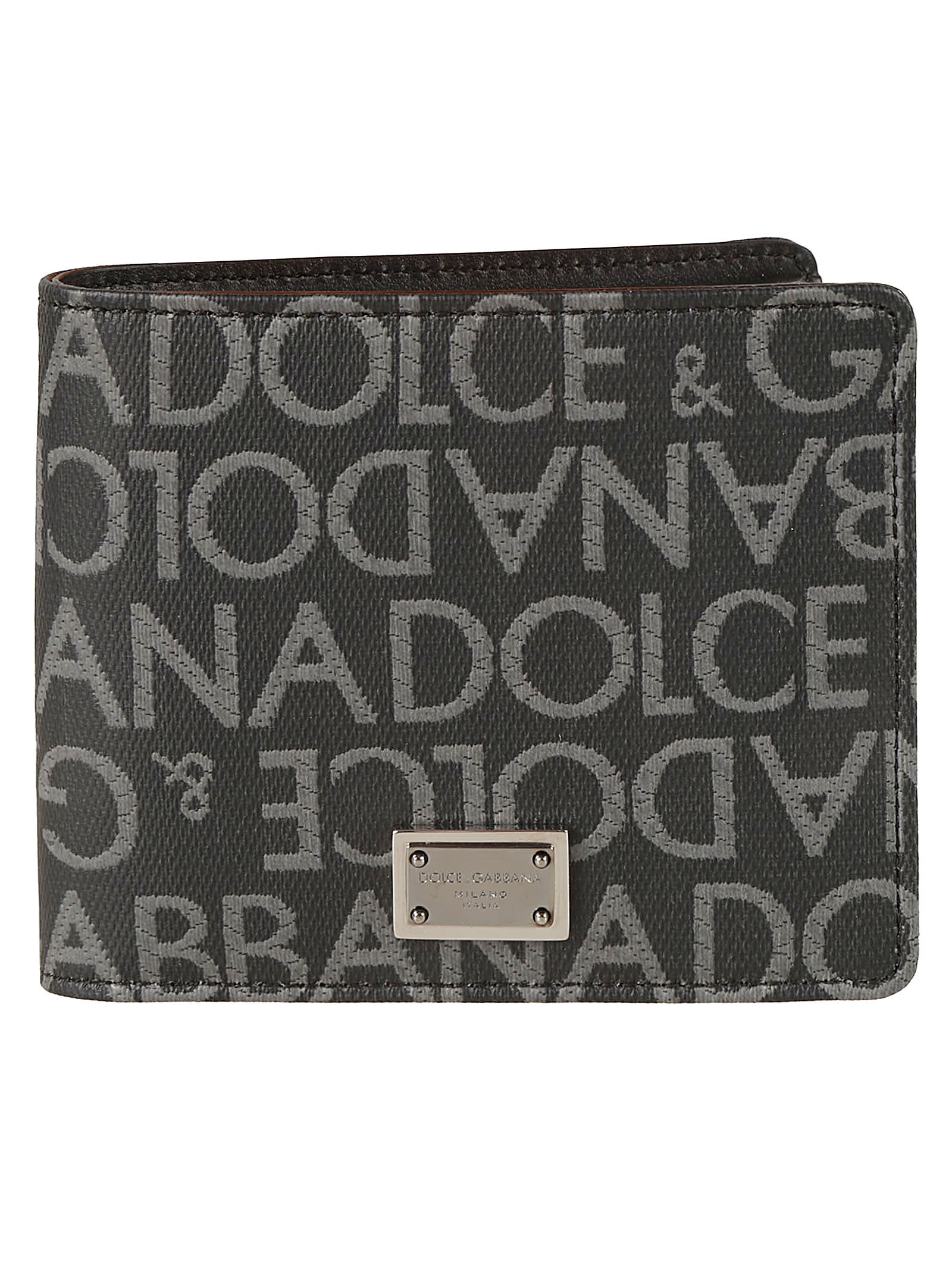 Shop Dolce & Gabbana Logo Plaque Bi-fold Wallet In Black/grey