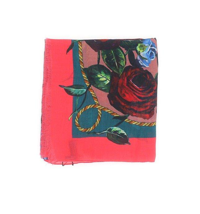 Shop Dolce & Gabbana Floral Printed Frayed Edge Scarf In Multicolour
