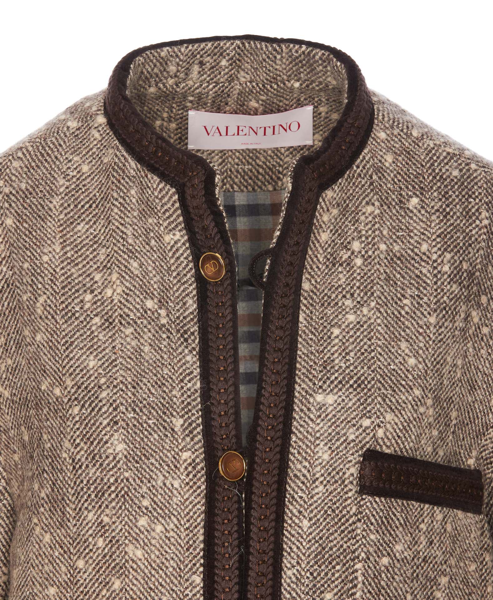 Valentino Crewneck Jacket Contrast Trim In Brown