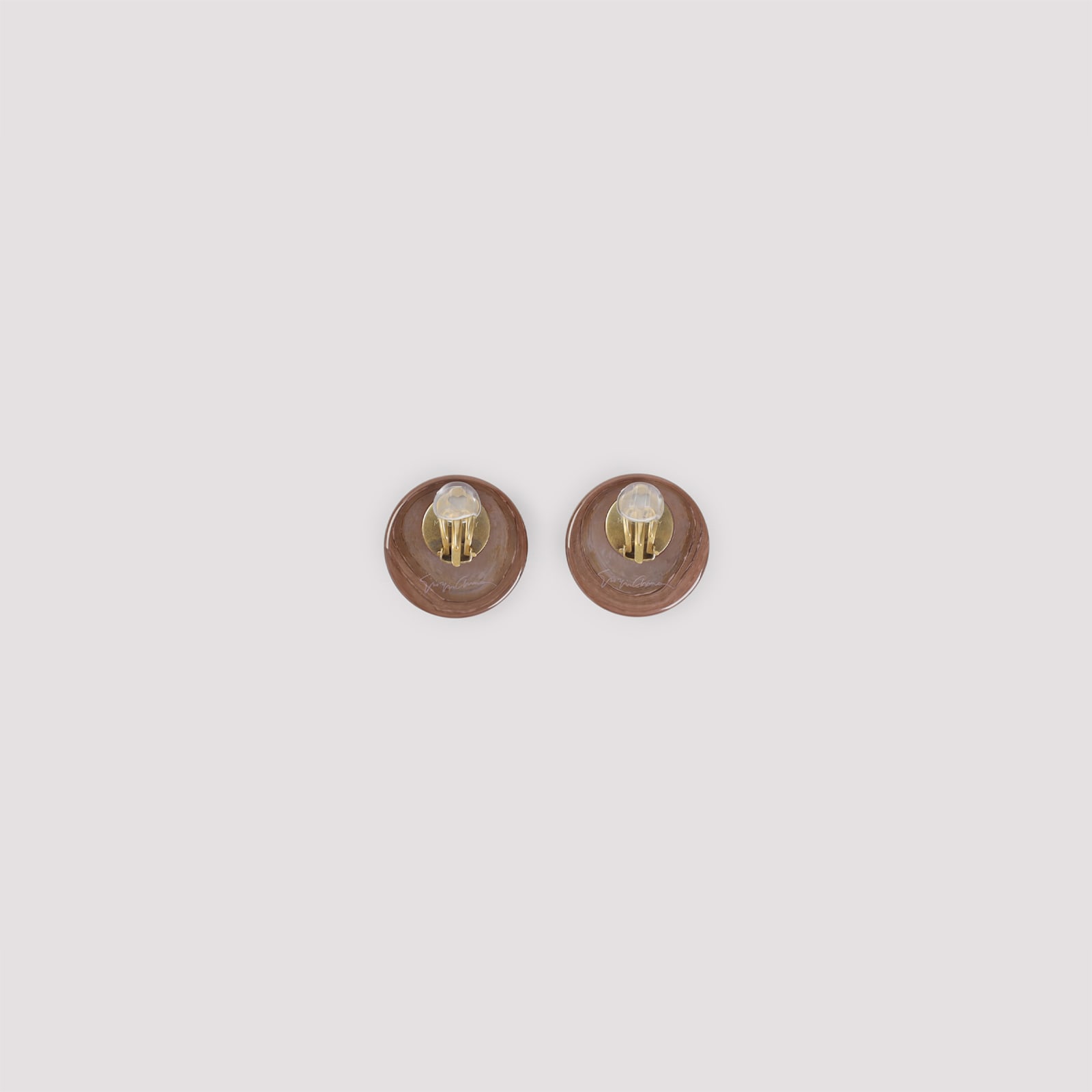 Giorgio Armani Glossy Brass Earrings With Rounded Design In Brown