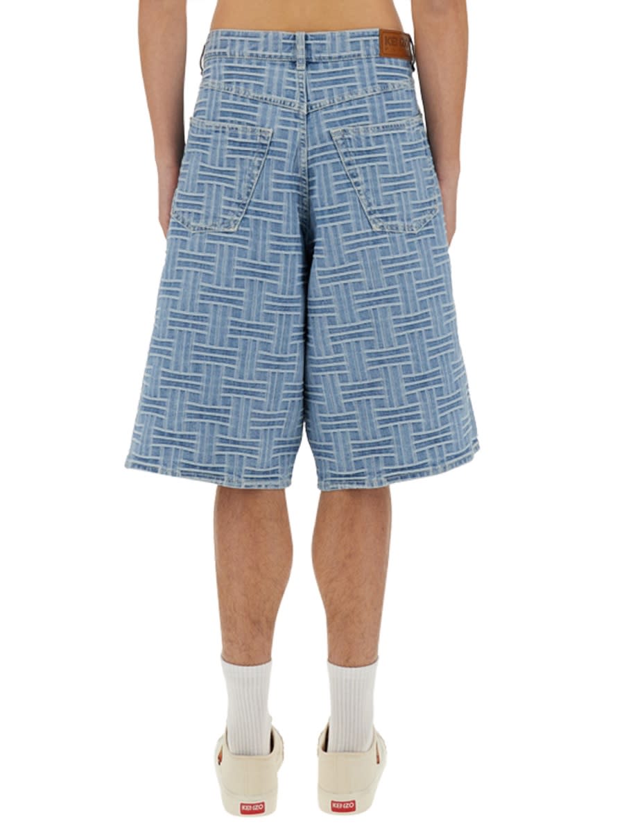 Kenzo Mens Regular-fit Weave-pattern Denim Shorts Bleached Blue Denim In Db Bleached Blue Denim