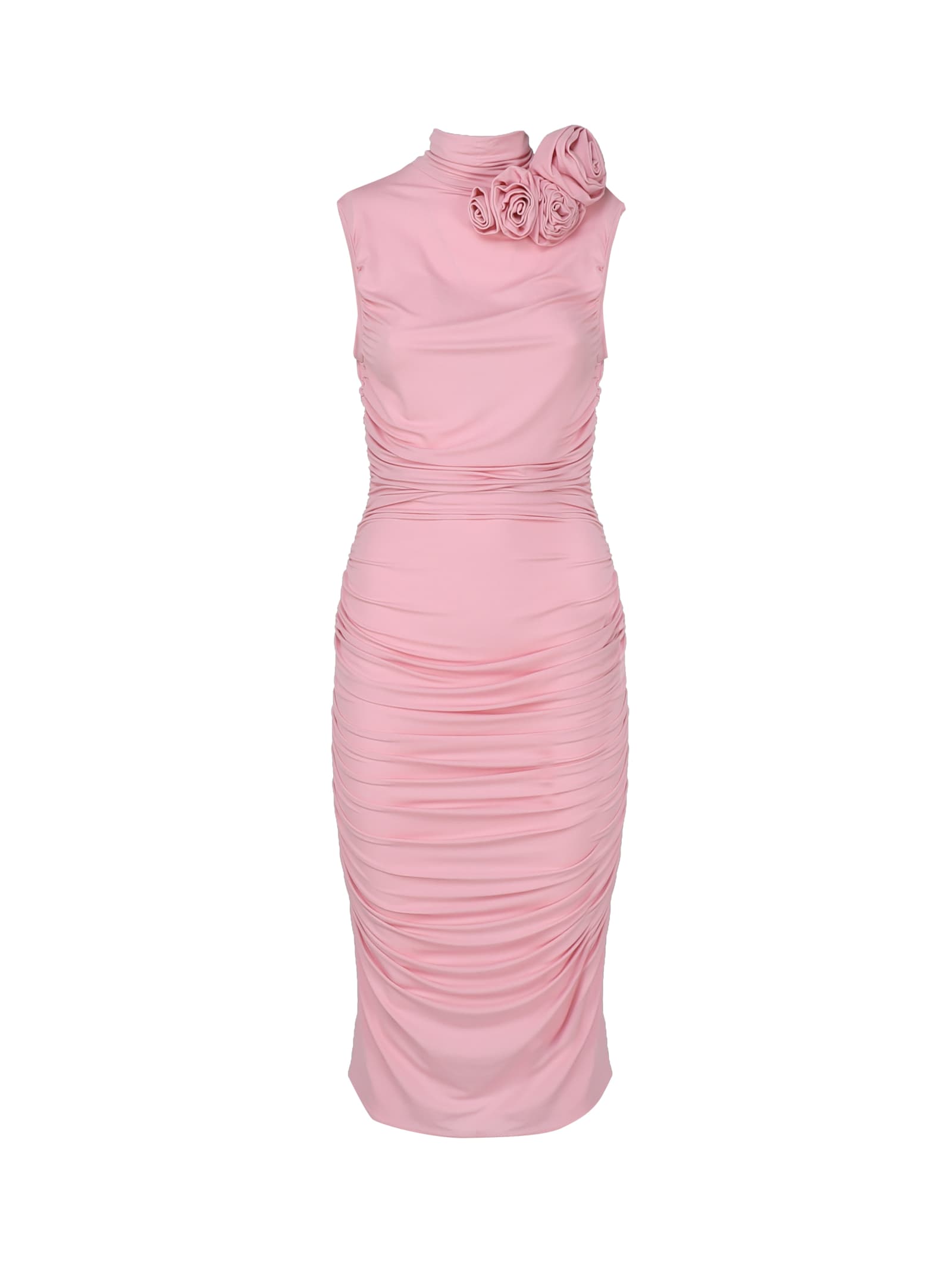 Magda Butrym Floral Appliqué Ruched Midi Dress In Pale Pink