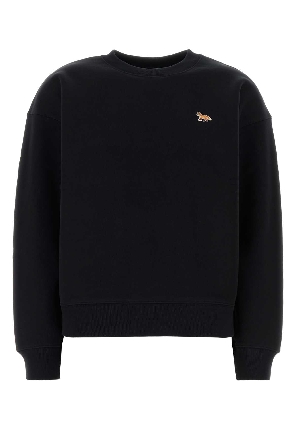 Maison Kitsuné Cotton Sweatshirt With Crew Neck And Ribbed Hem In Black