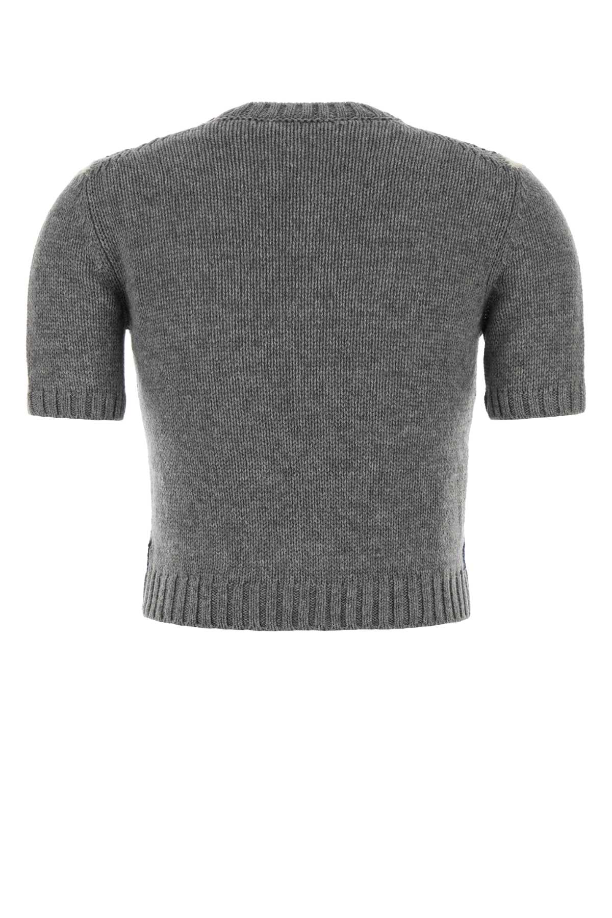 Prada Cashmere Sweater With Argyle Pattern And Ribbed Hem In Gray