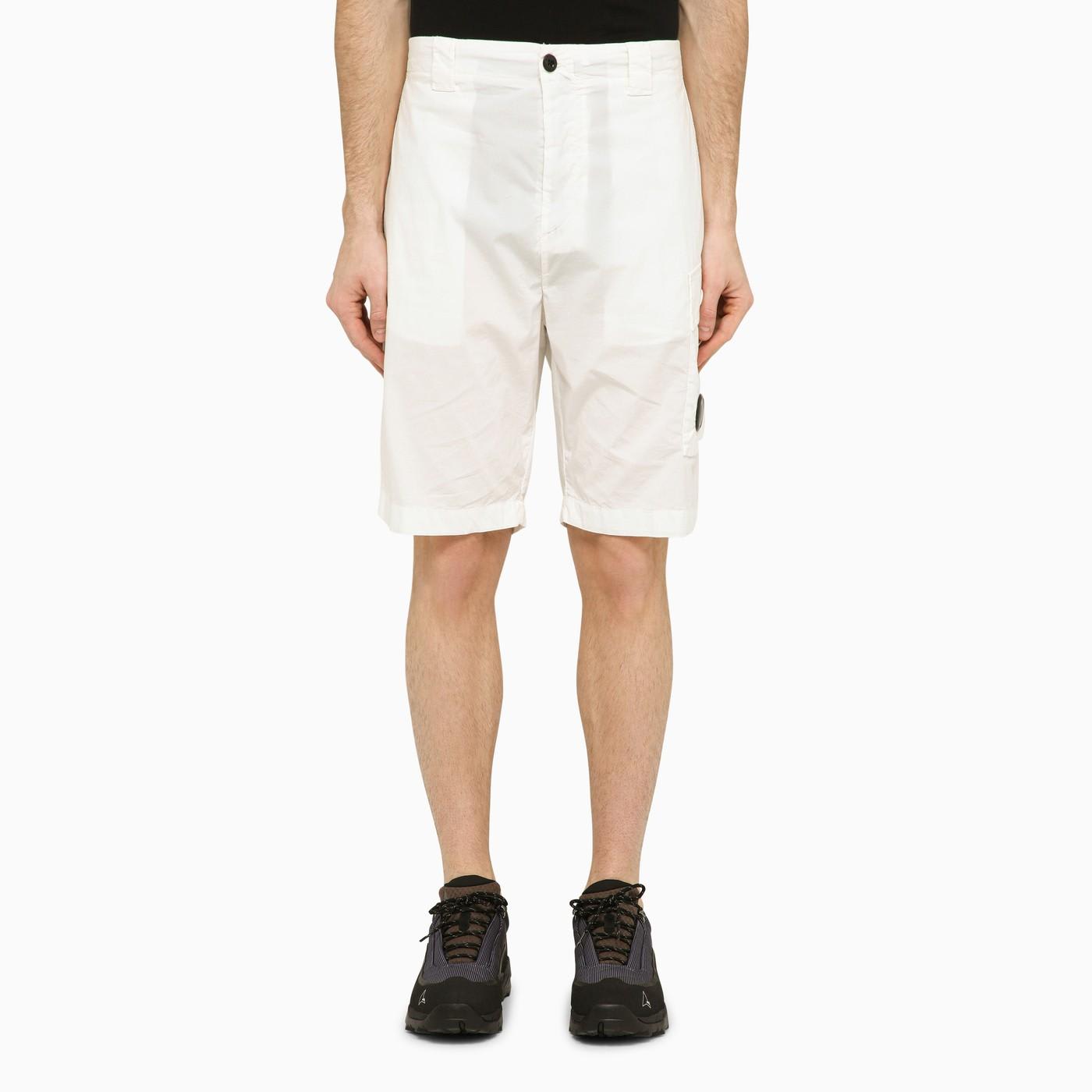 Shop C.p. Company White Cotton-blend Bermuda Shorts In Gauze White