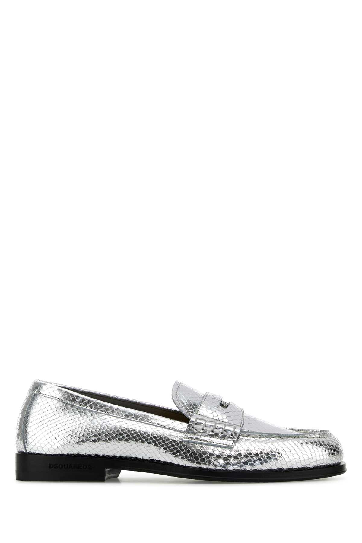 Dsquared2 Metallic Neoclassic Loafers With Textured Surface In Metallic