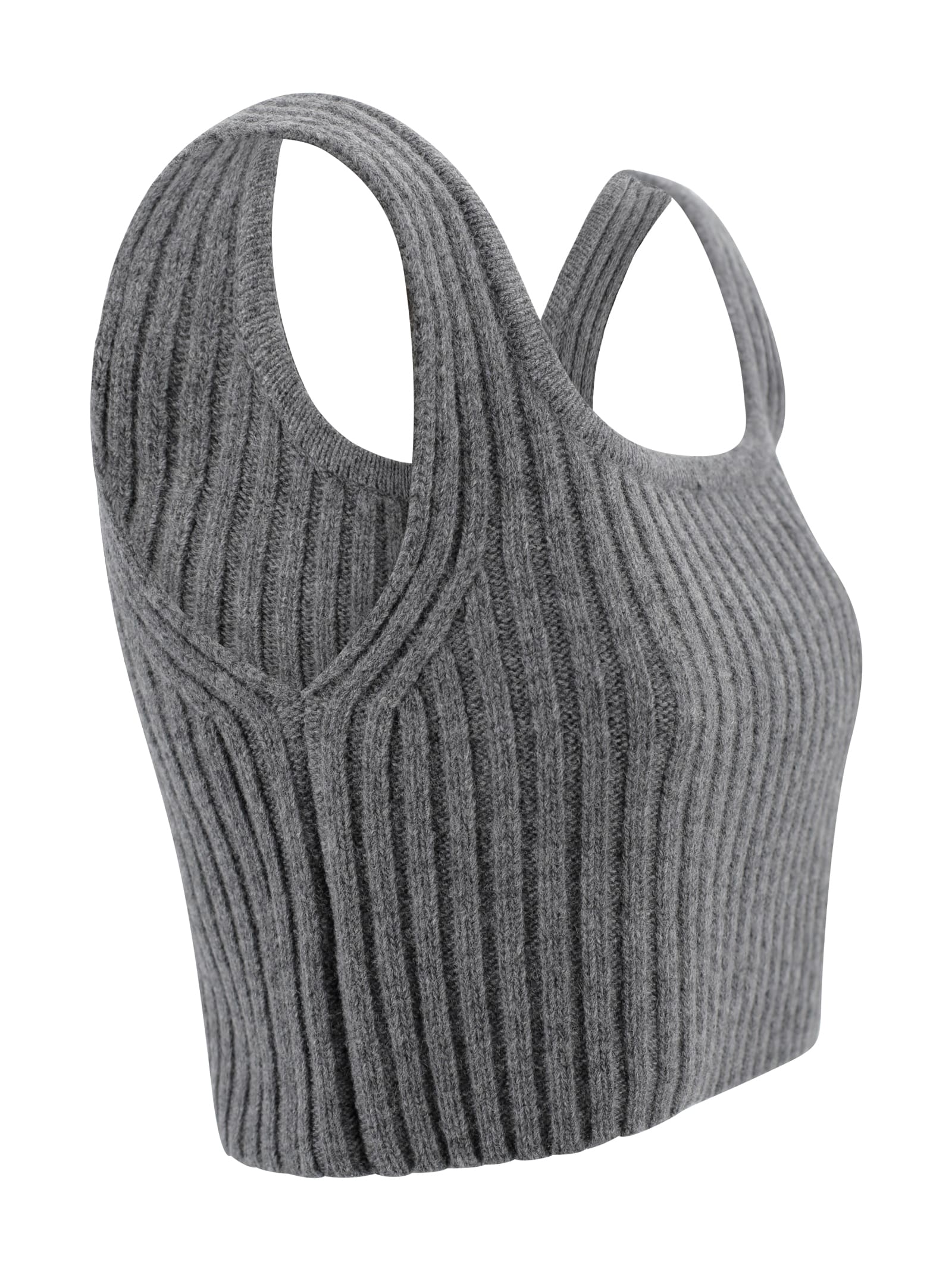 Weekend Max Mara Sleeveless Wool Top Square Neckline In Gray
