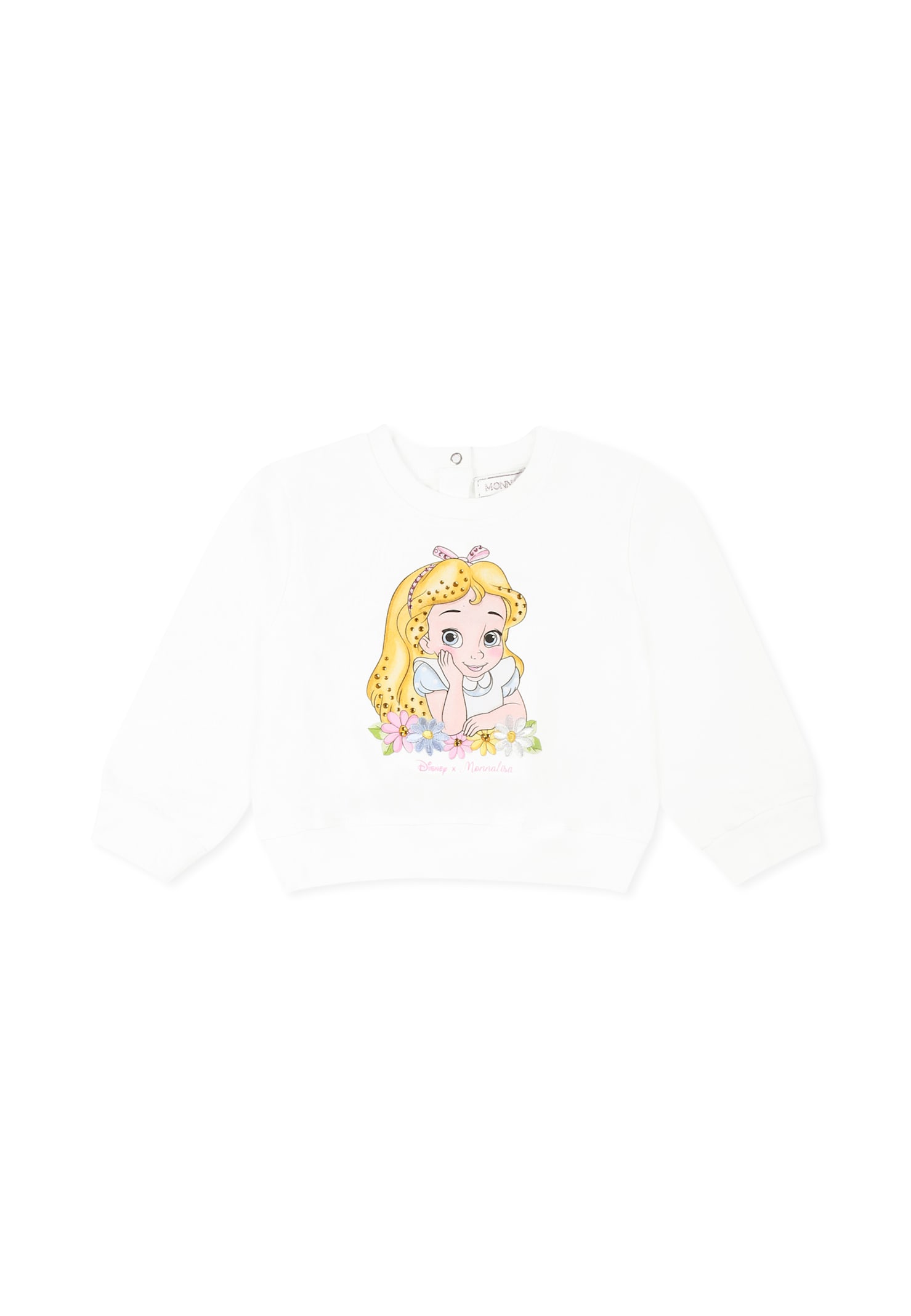 Monnalisa White Sweatshirt For Baby Girl With Alice In Wonderland In White