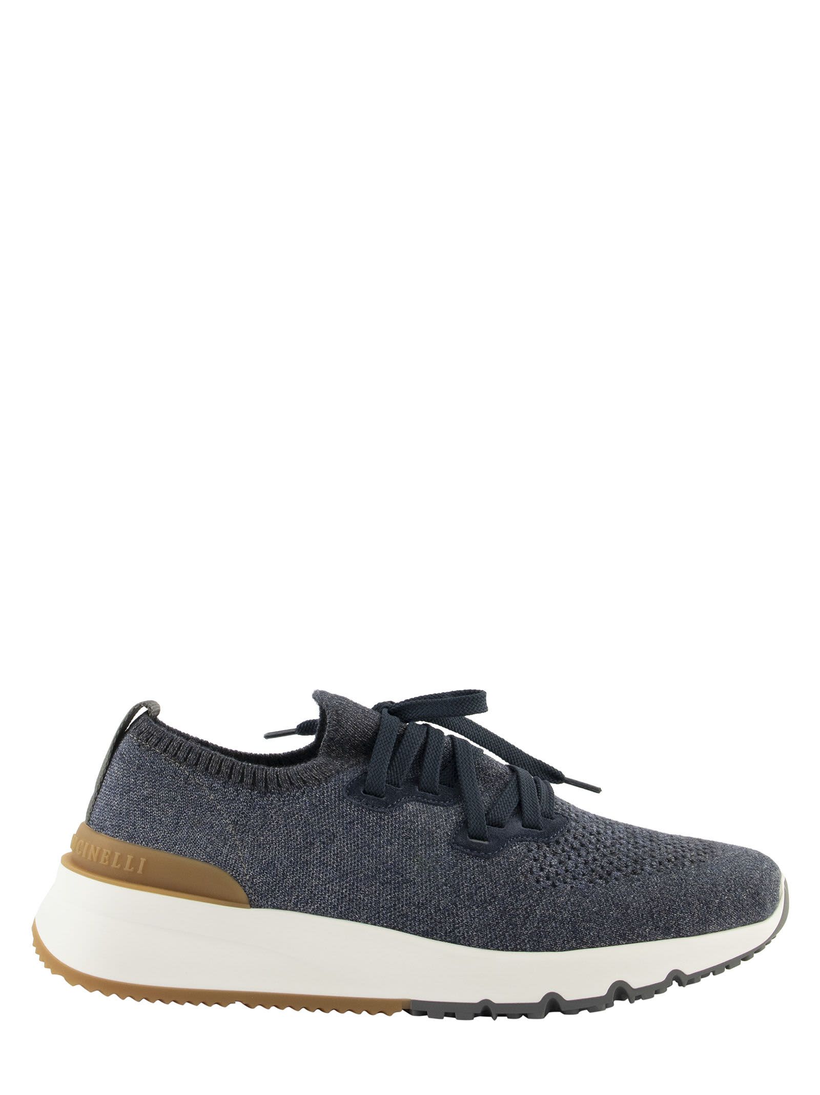 Brunello Cucinelli Low-top Knit Runner Sneakers In Blue