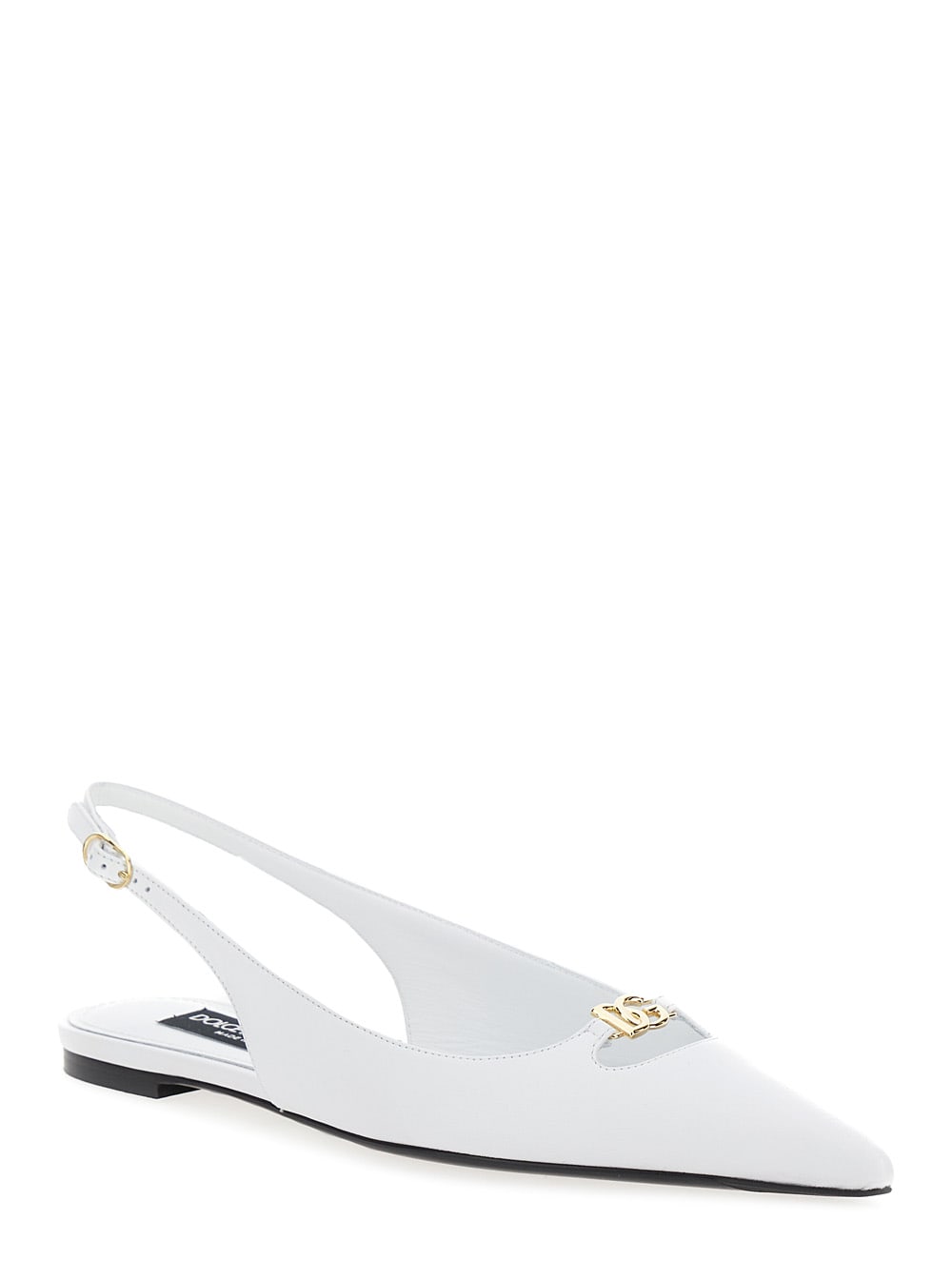 Dolce & Gabbana White Slingback Ballet Flats With Logo Detail In Leather Woman In White