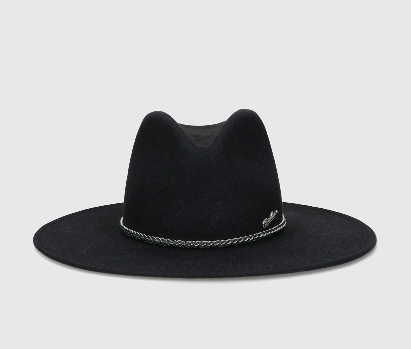 Shop Borsalino Andrea Brushed Felt With Leather Braided Belt In Black, Tone On Tone Hatband