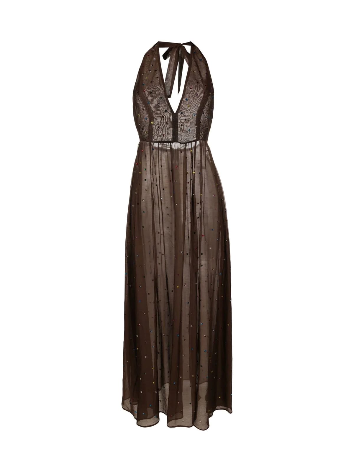 Shop Oseree Gem Deep V Dress In Brown Multicolor