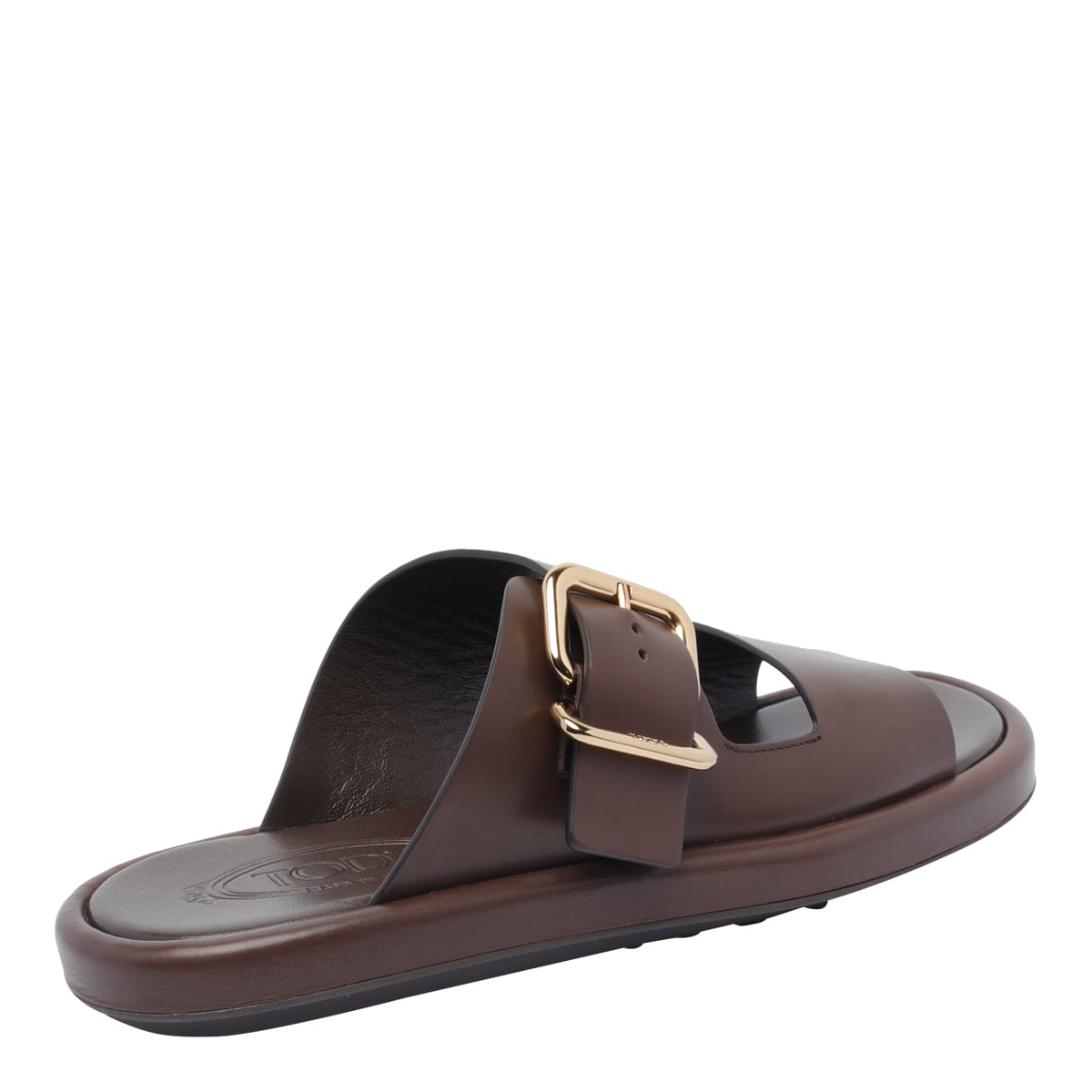 Tod's Buckle Leather Flat Sandals In Brown