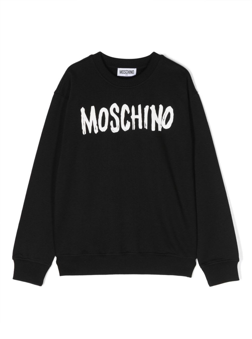 MOSCHINO BLACK SWEATSHIRT WITH LETTERING MAXI LOGO PRINT IN CONTRAST IN COTTON BOY