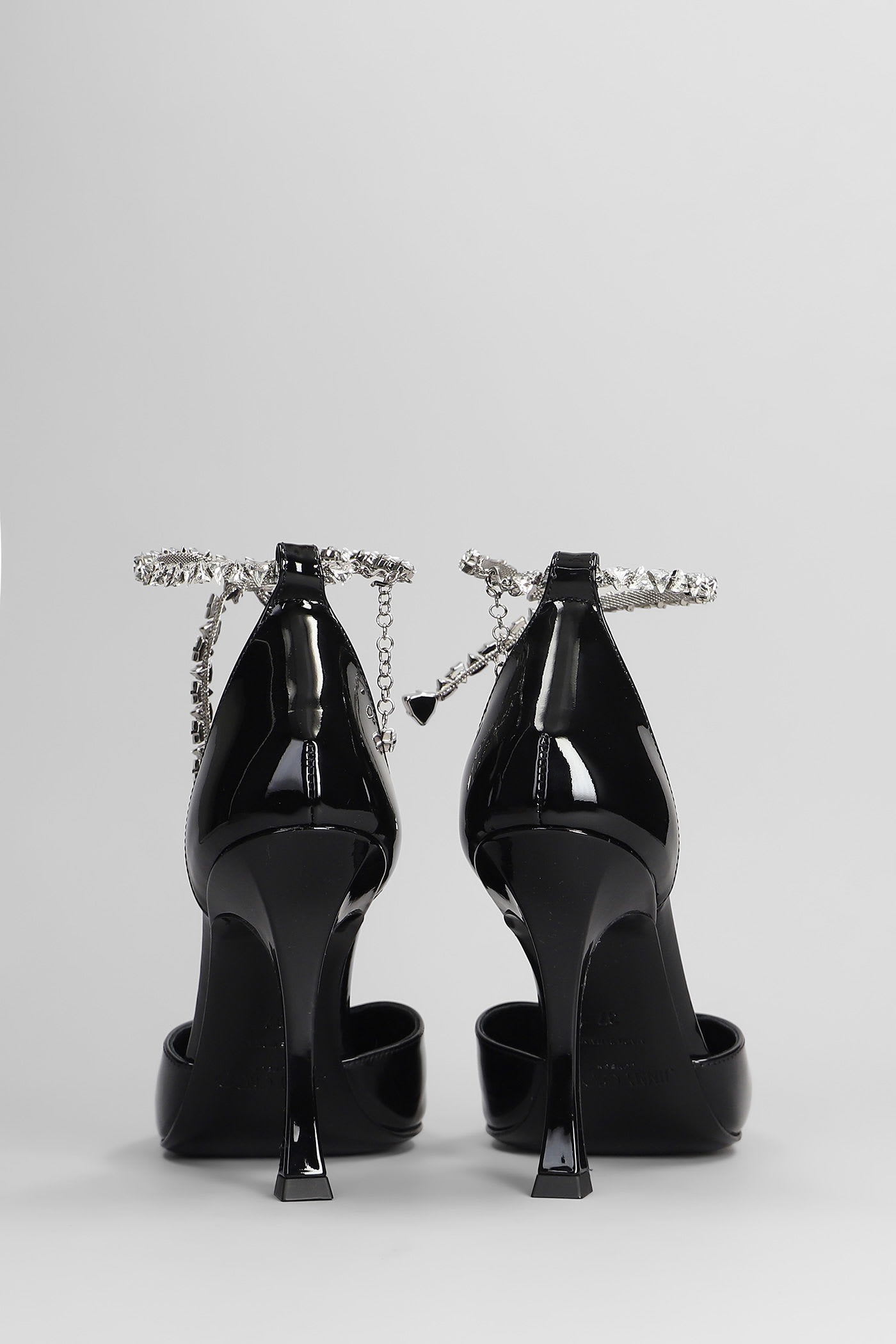 Jimmy Choo 'stevie' Black Pumps With Crystal Embellished Strap And High Sculpted Heel In Black