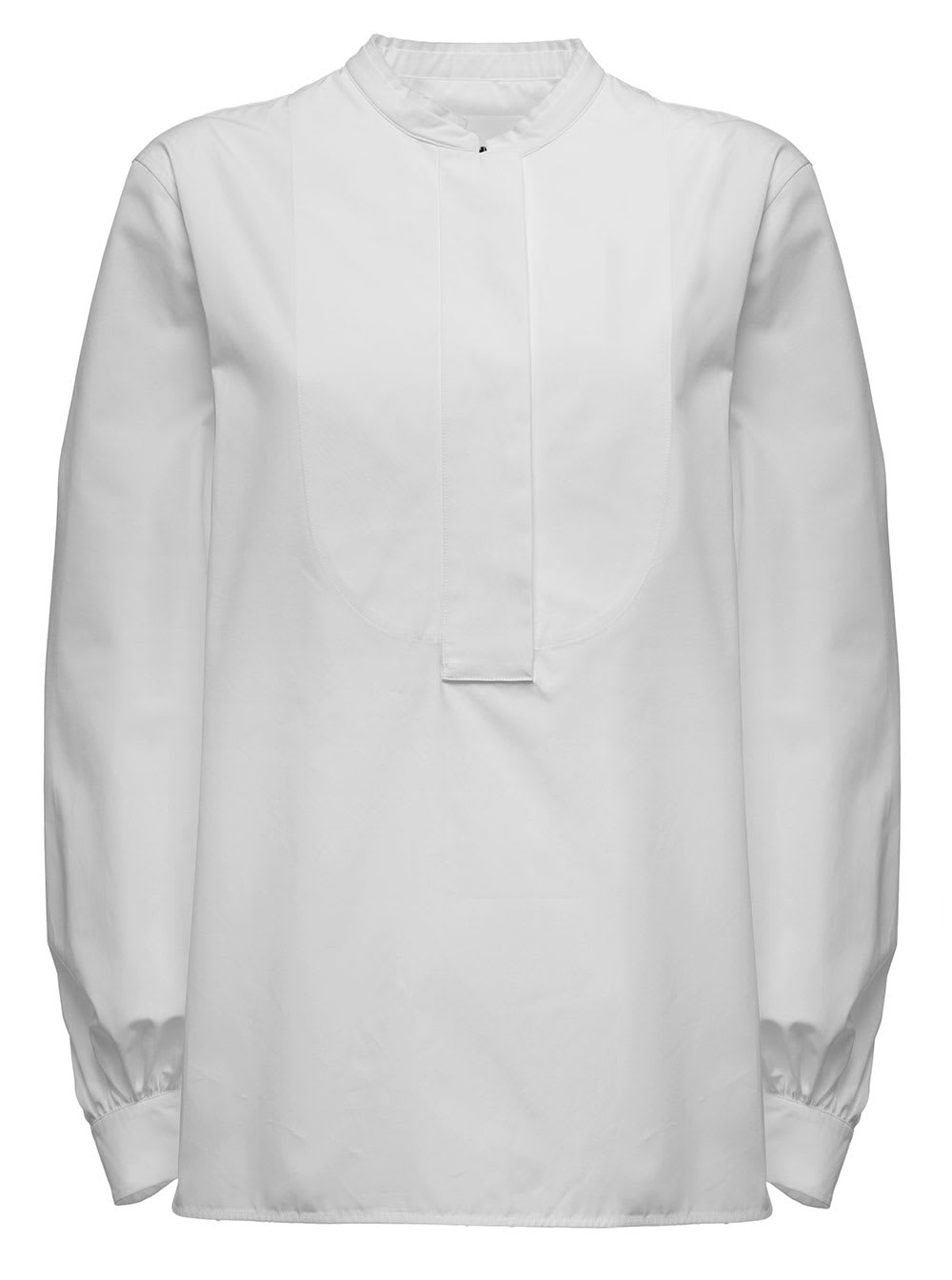 Jil Sander White Cotton Poplin Shirt With Mandarin Collar