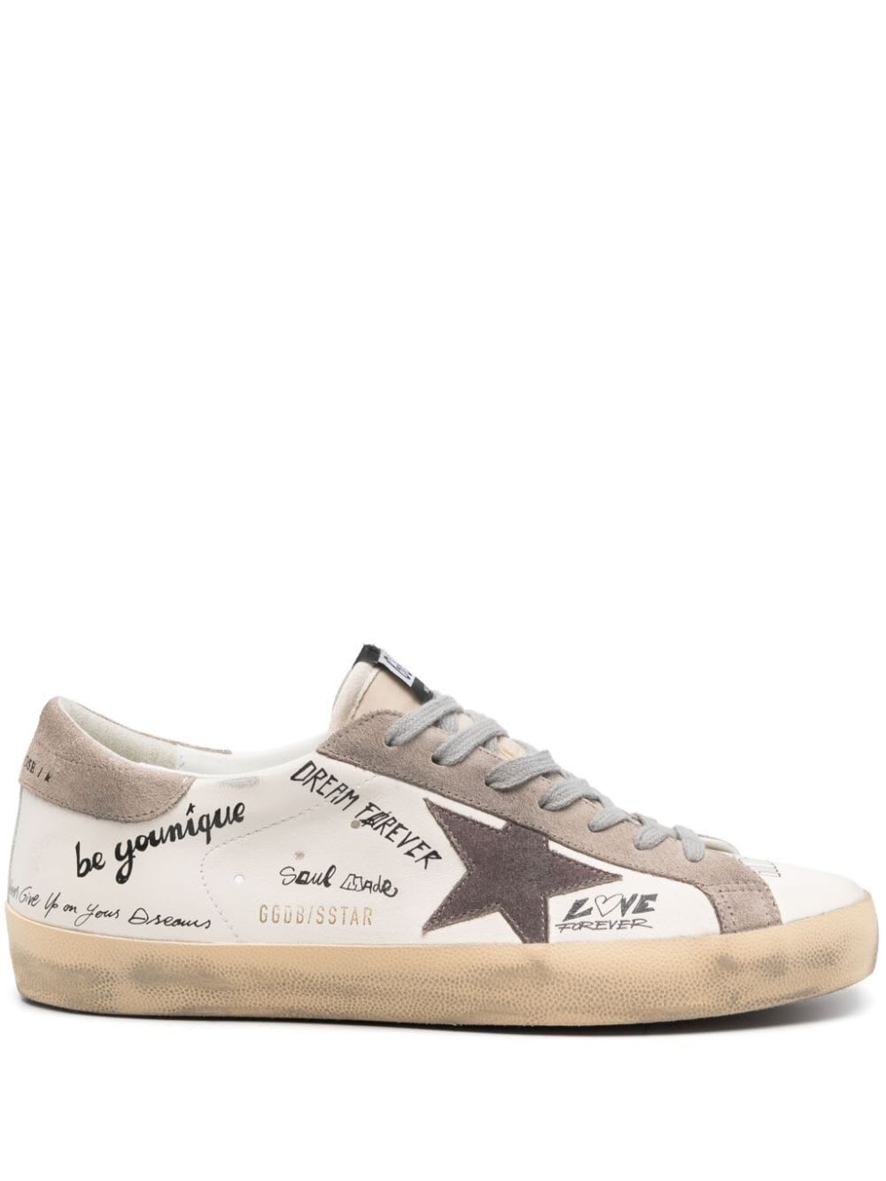 Shop Golden Goose Super Star Nappa Upper Nylon Tongue Suede Star And Heel In White Taupe Cinder