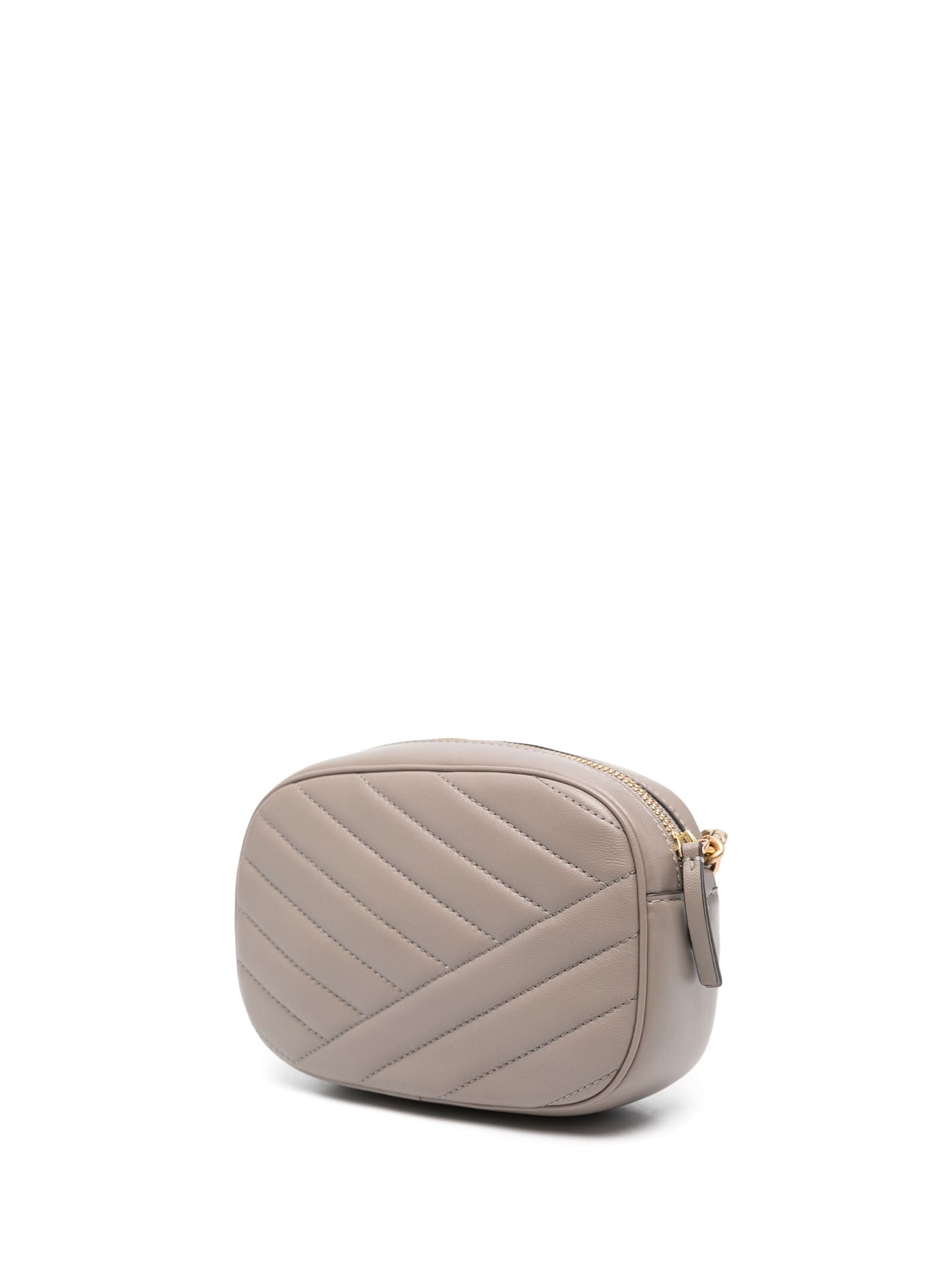 Shop Tory Burch Kira Chevron Leather Camera Bag With Shoulder Strap In Gray Heron