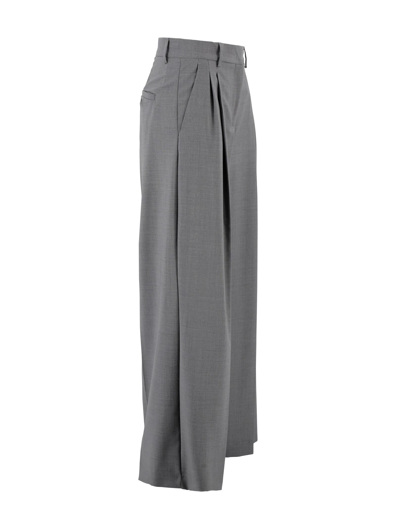 Weekend Max Mara Wide Leg Tailored Trousers With Belt Loops In Gray