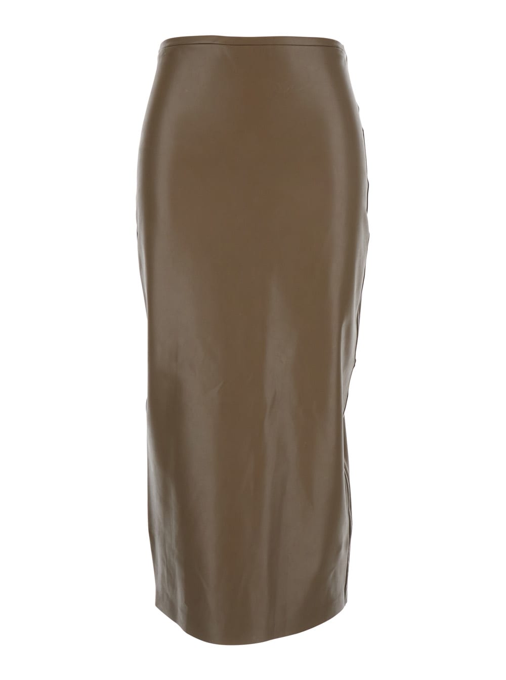 Norma Kamali Brown High-waist Skirt With Back Zip Closure In Eco Leather Woman In Brown