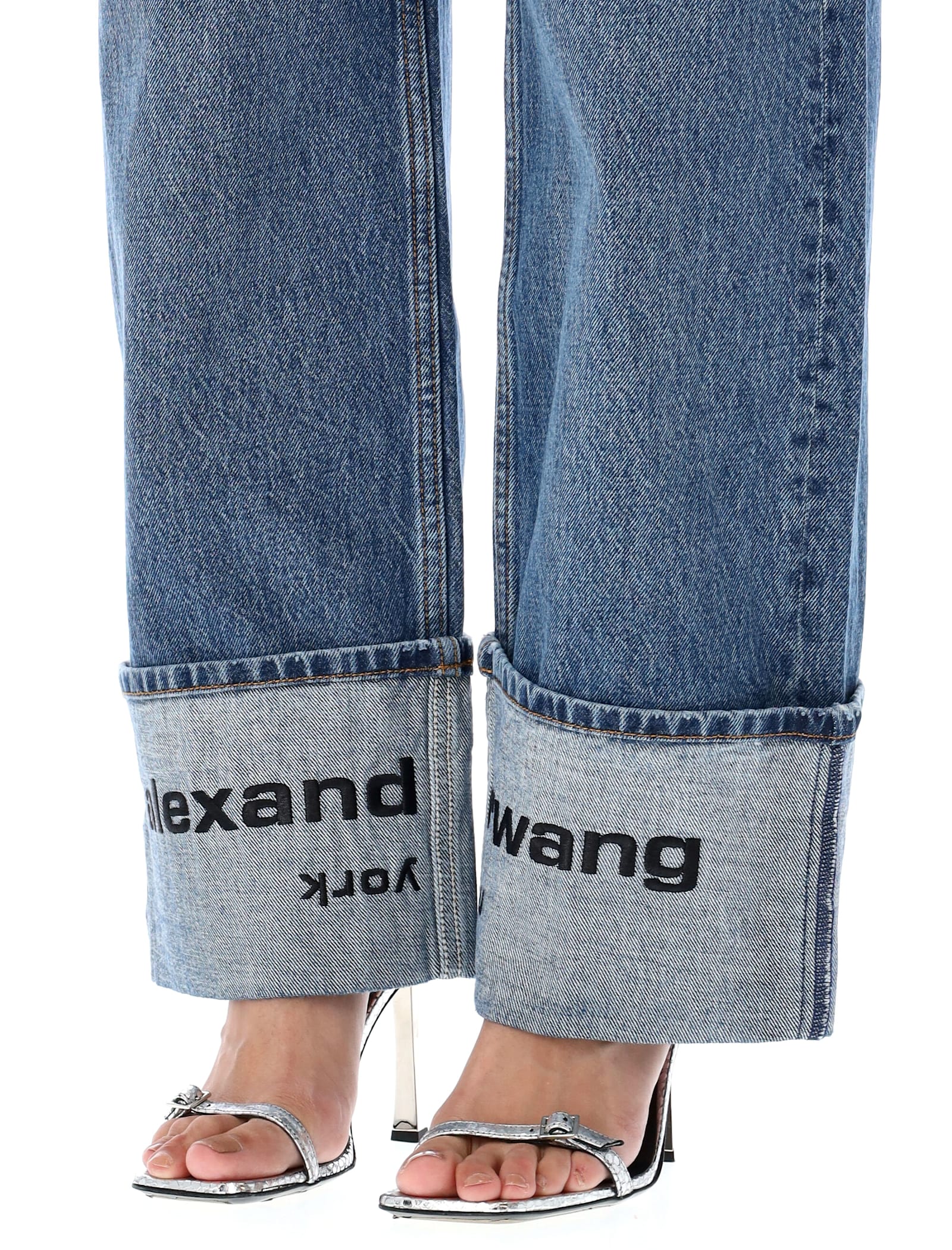 Alexander Wang Indigo Logo-embroidered Mid-rise Jeans In Blue