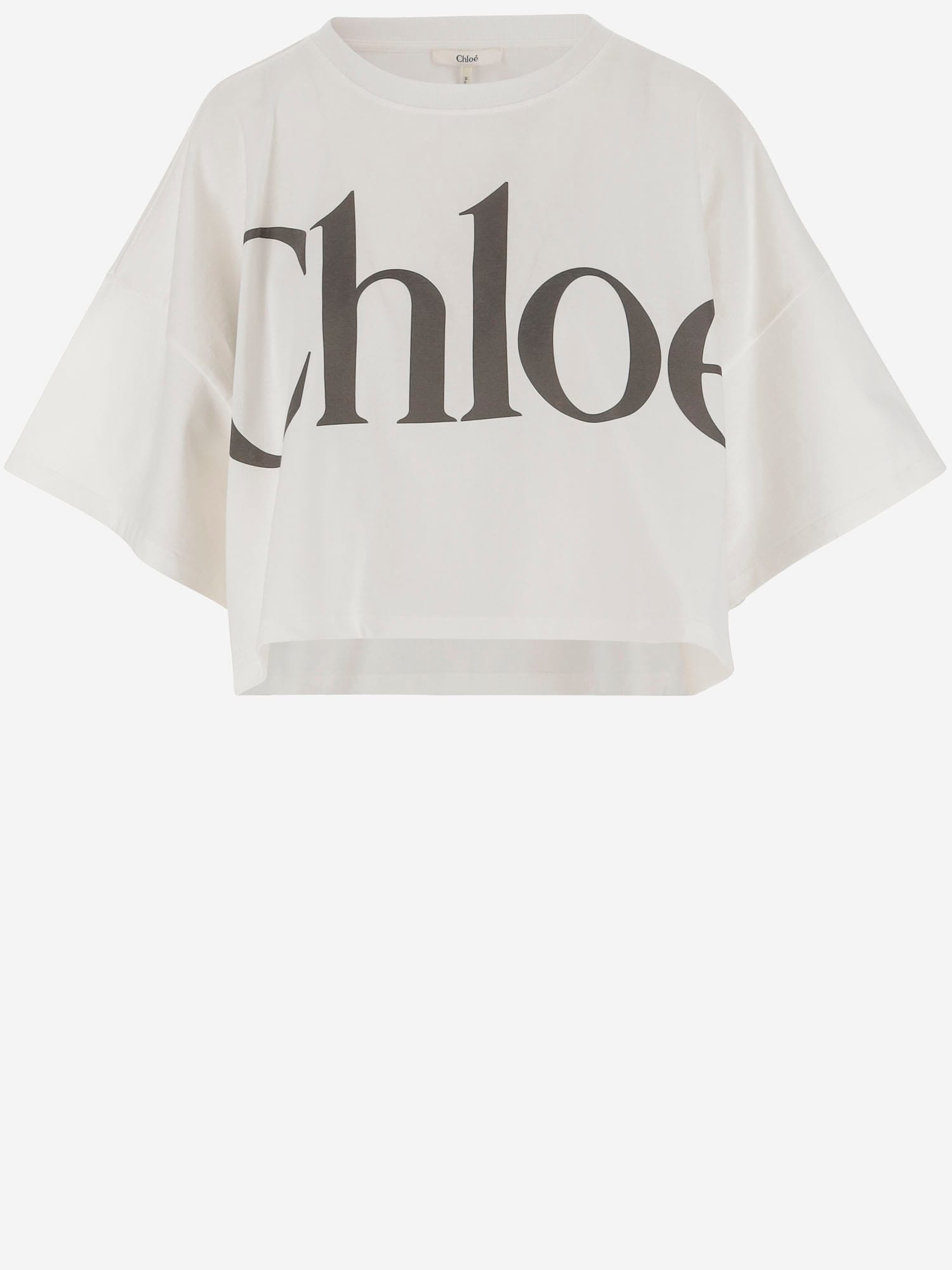 Chloé Logo Print Cropped T-shirt In White