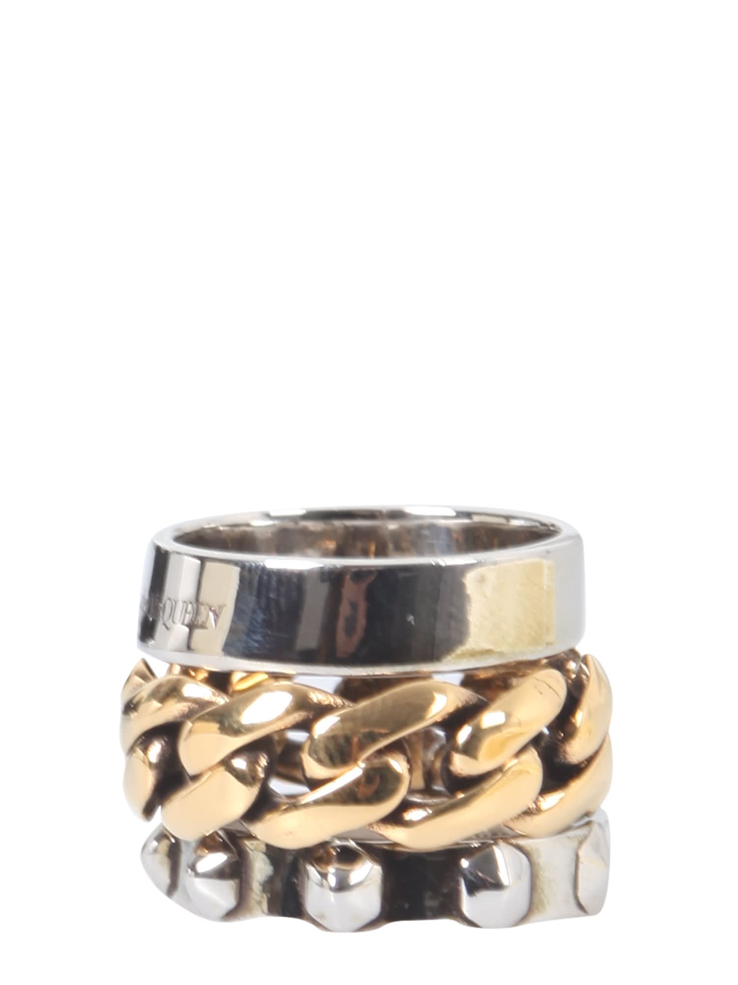 Alexander McQueen Double Punk Ring With Chain