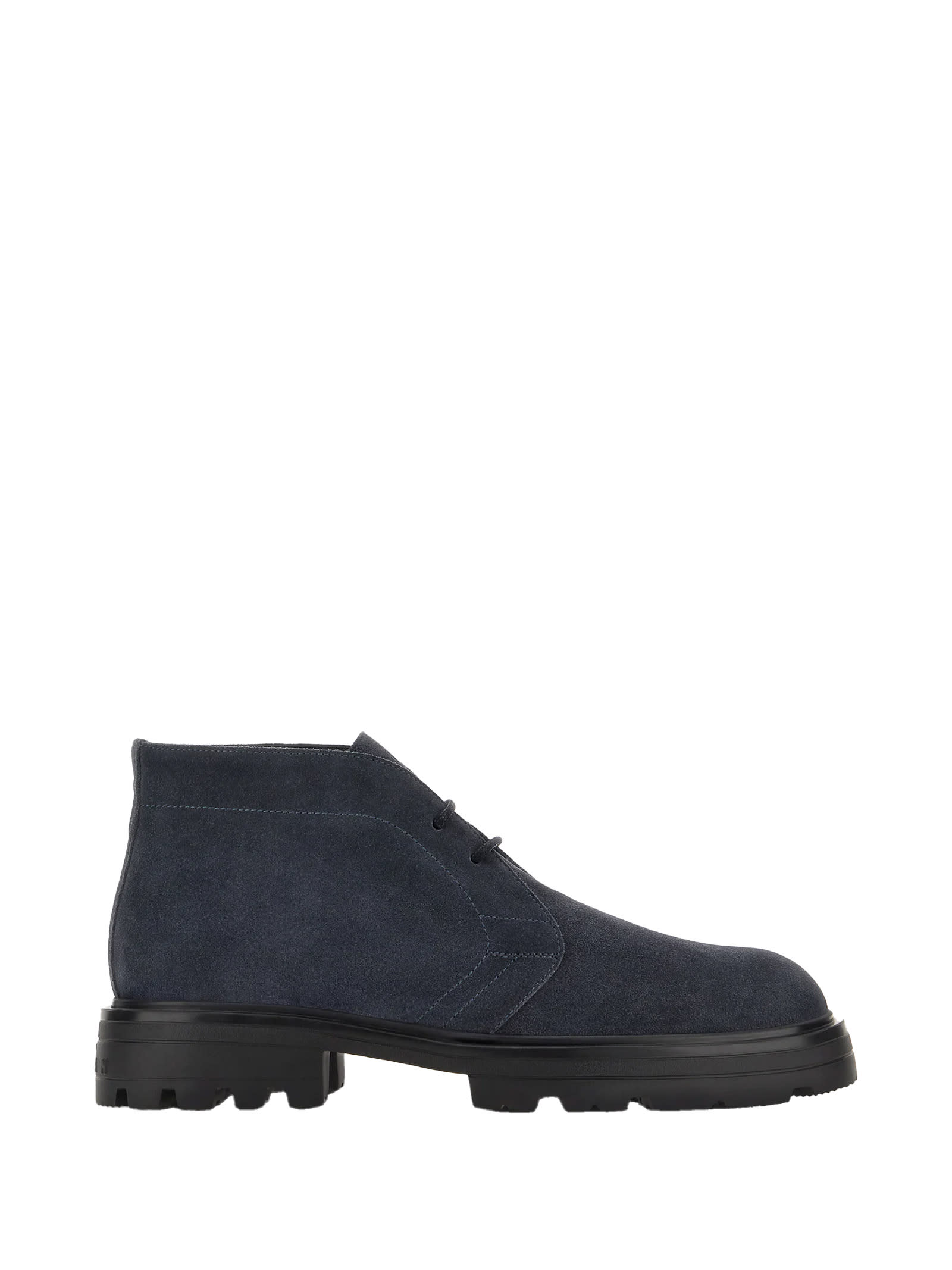 Hogan Brown Suede Ankle Boots With Toggled Tongue And Rubber Sole In Blue