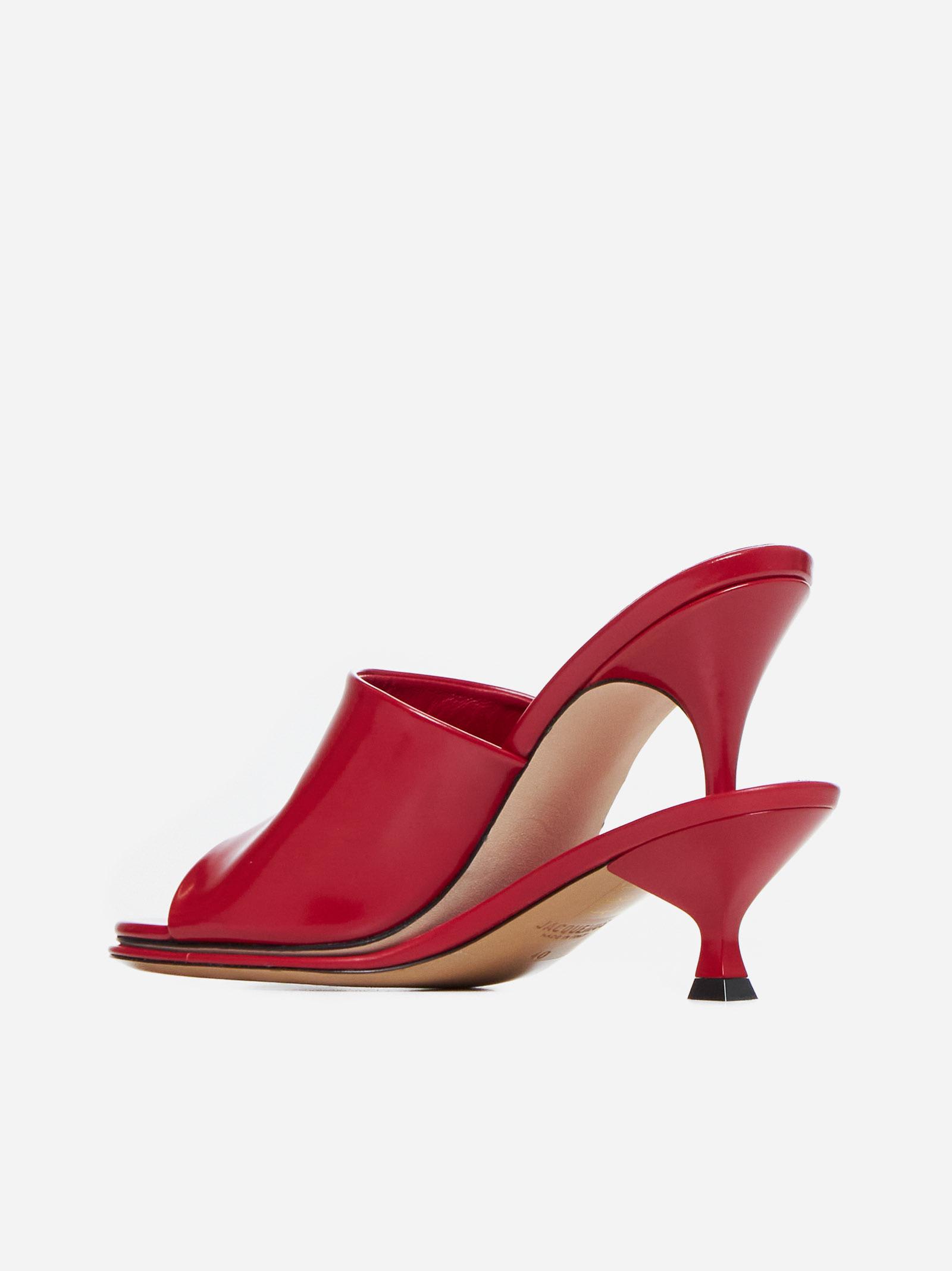 Shop Jacquemus Les Doubles Leather Mules In Red