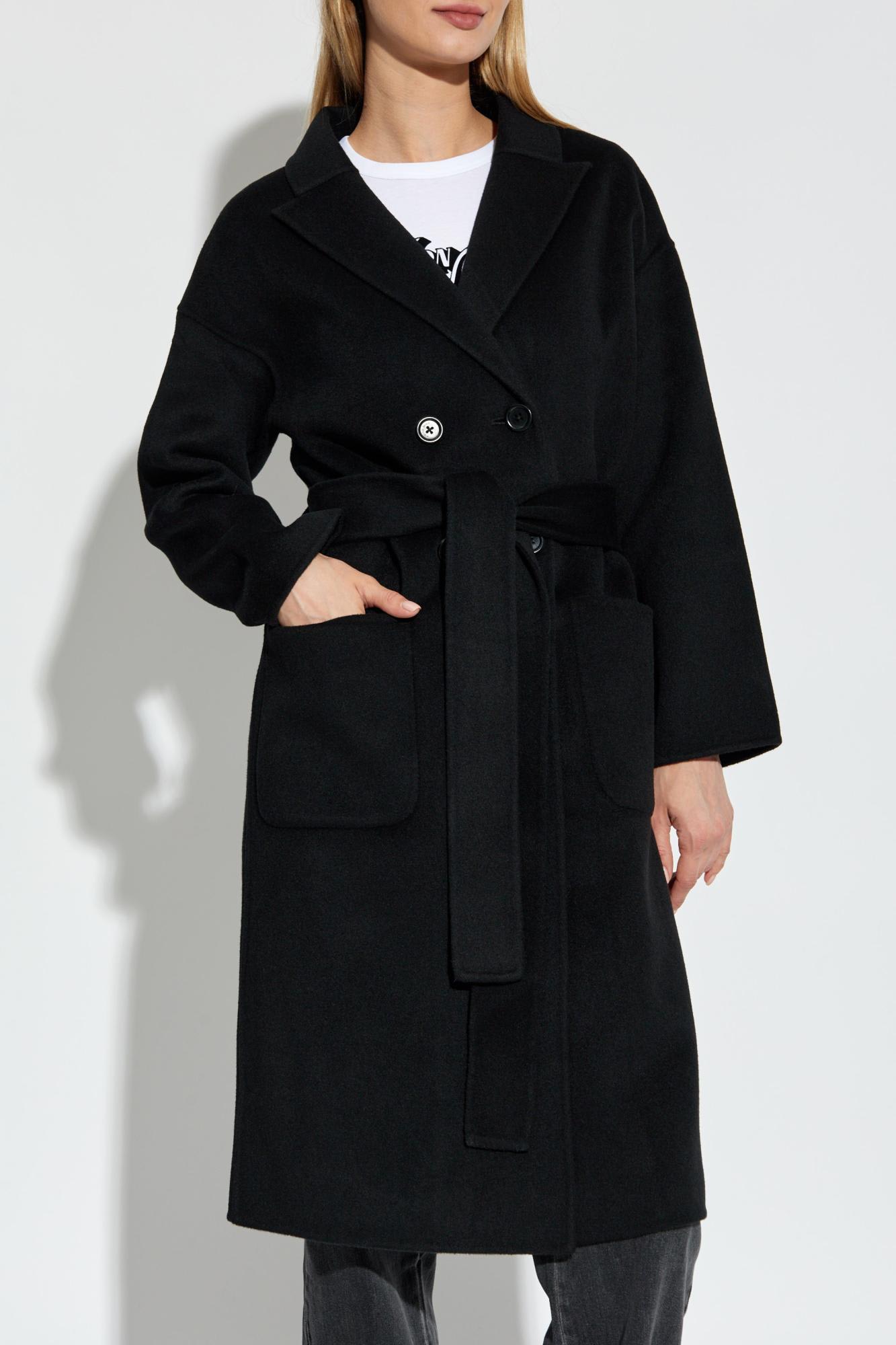 Anine Bing Womens Black Dylan Belted Wool And Cashmere Coat In Black