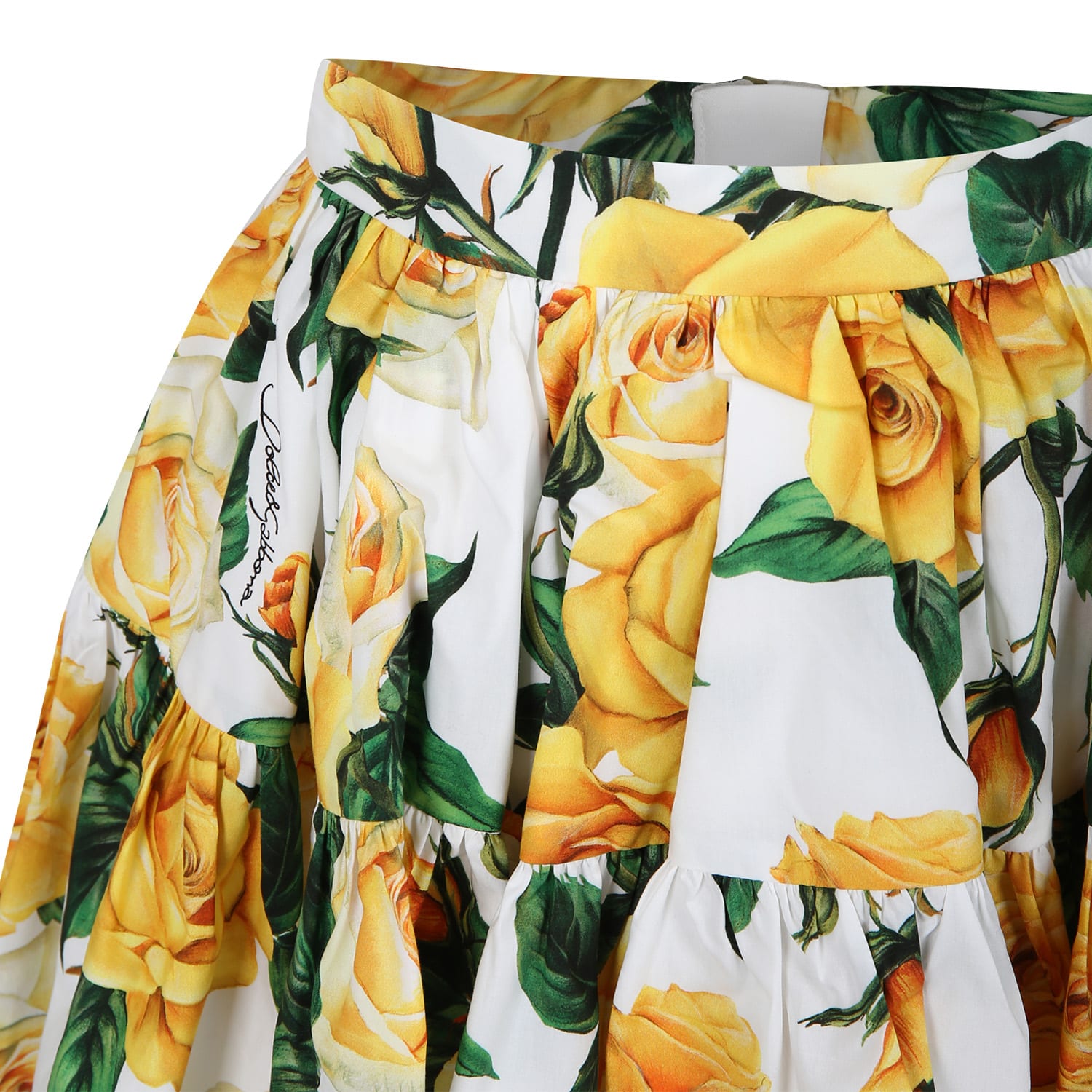 Shop Dolce & Gabbana White Elegant Skirt For Girl With Flowering Pattern In Giallo