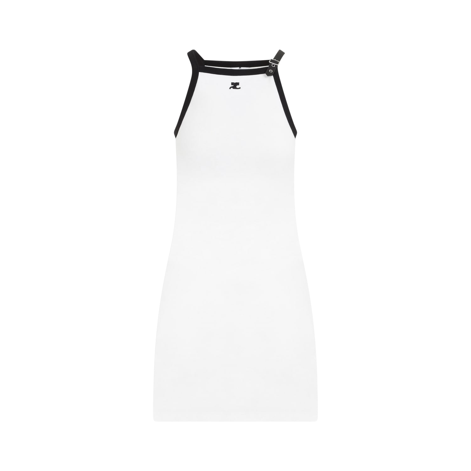 Shop Courrèges Buckle Contrast Mini Dress In Heritage White Black