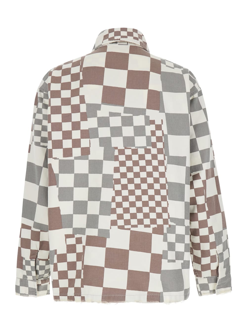 Shop Erl Multicolor Jacket With Asymmetric Check Motif In Cotton Denim Man In Grey